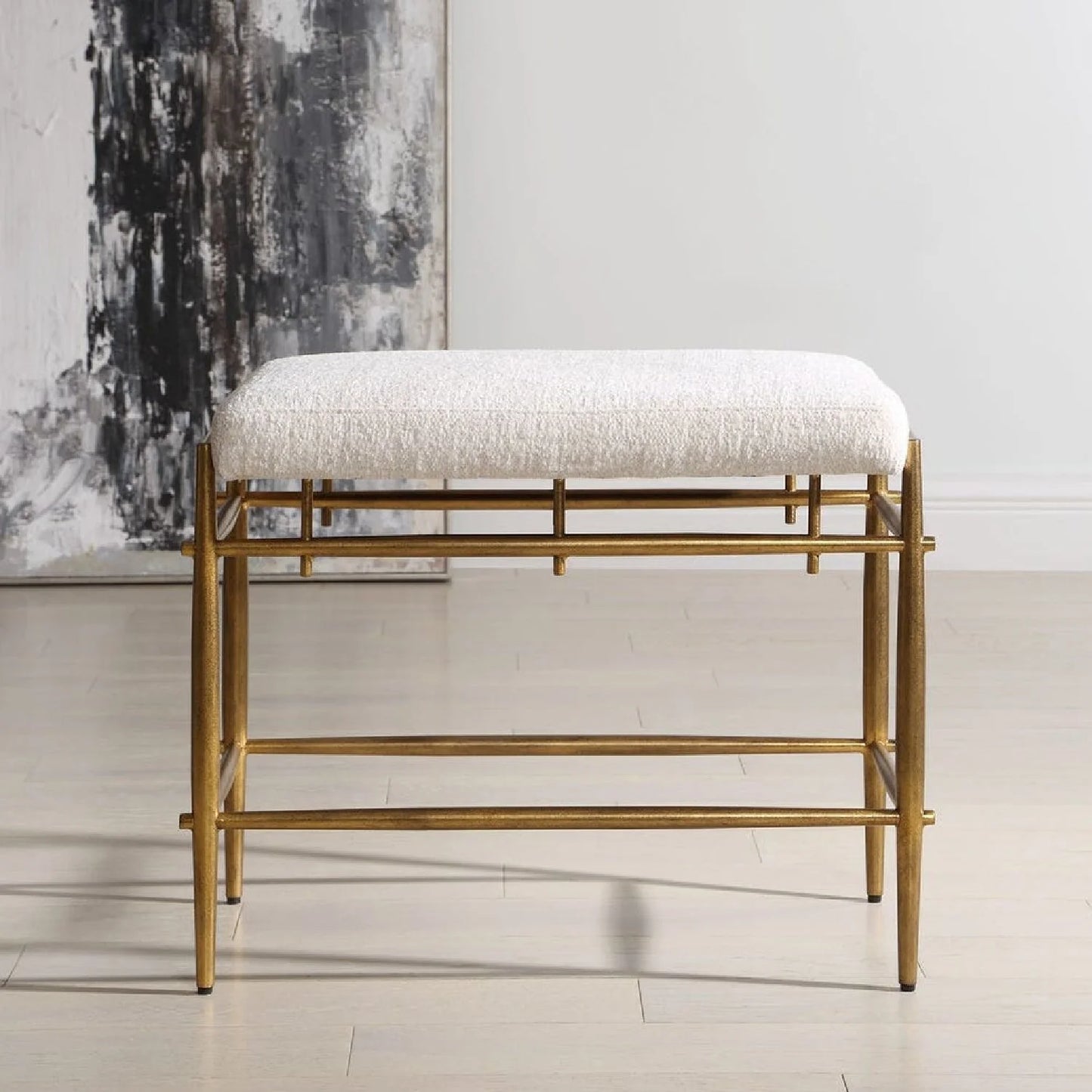 Luxury White Chenille Bench European Style for Villa
