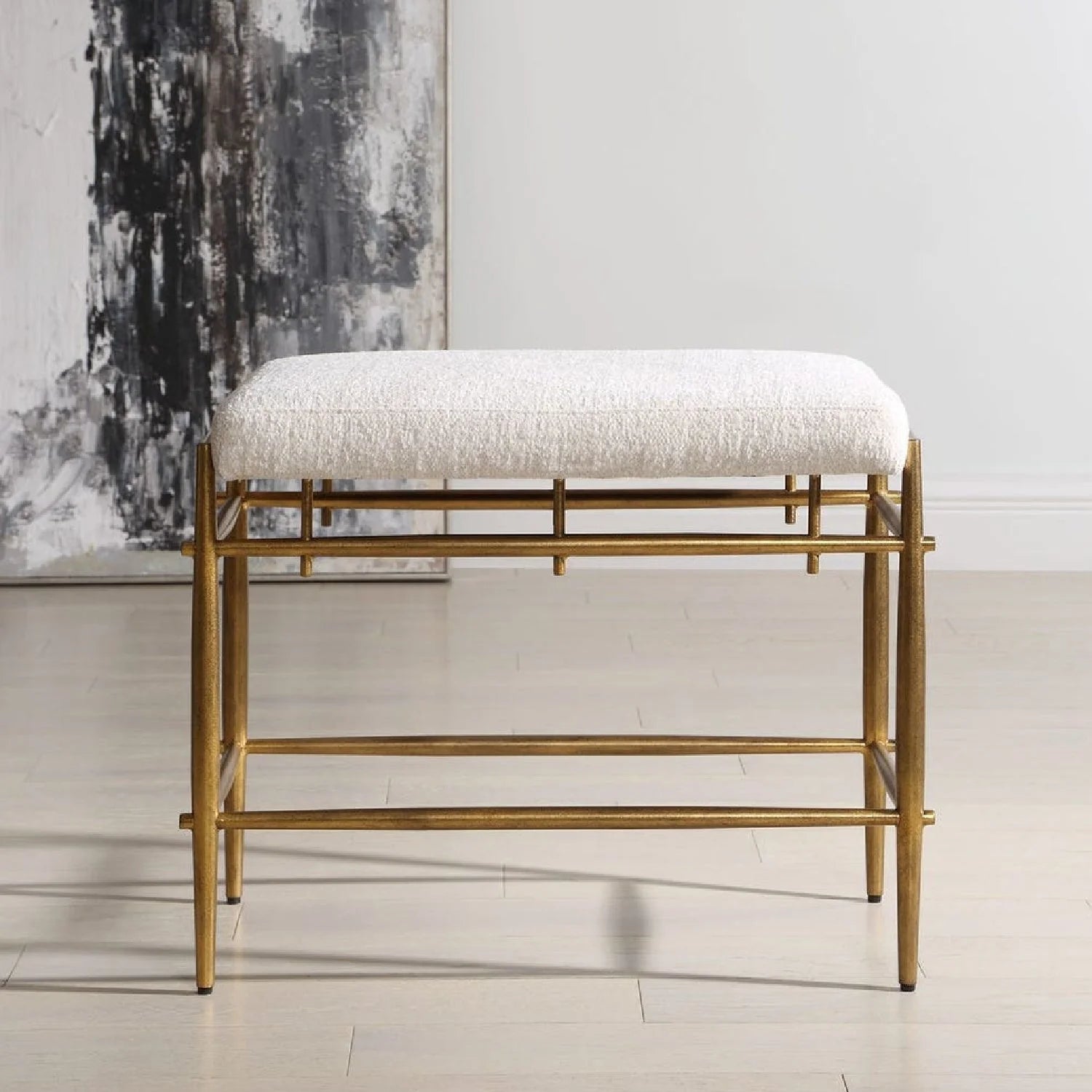 Luxury White Chenille Bench European Style for Villa