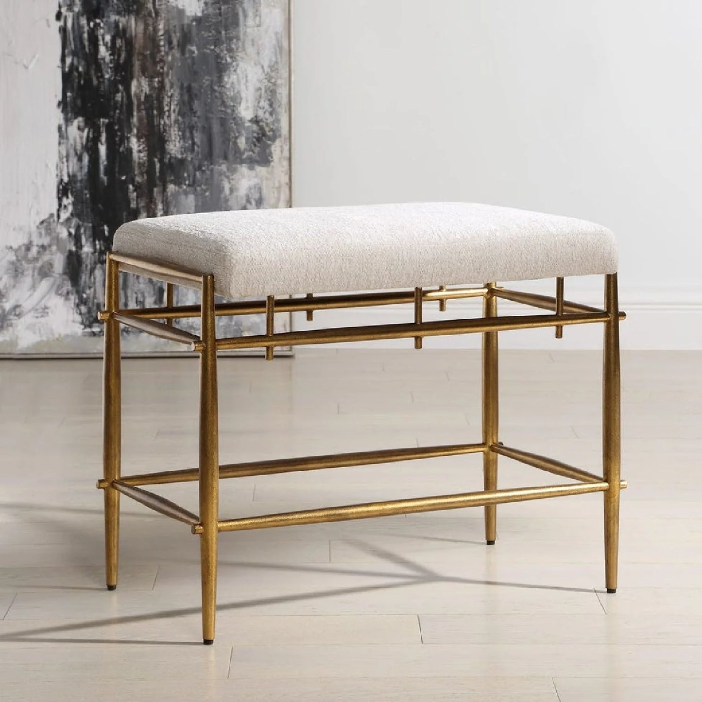Luxury White Chenille Bench European Style for Villa
