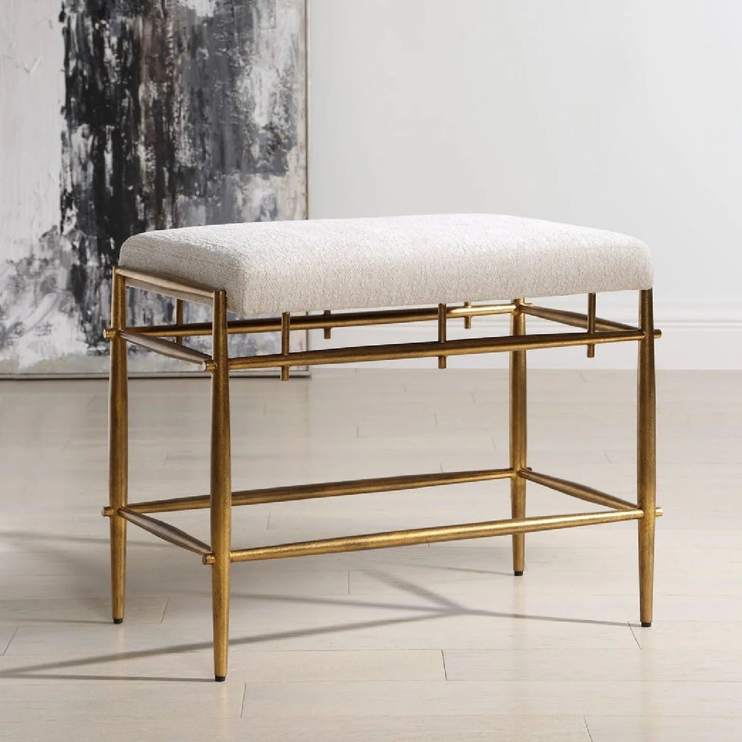 Luxury White Chenille Bench European Style for Villa