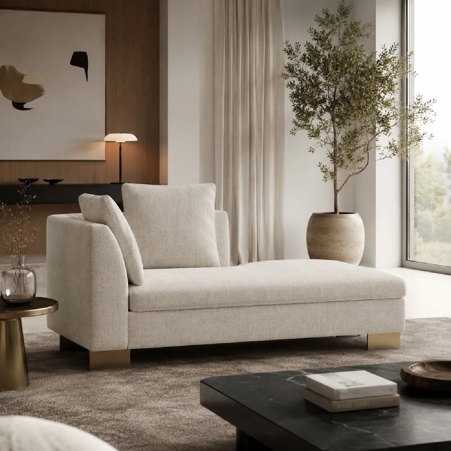 Luxury White Chenille Chaise Lounge Modern Italian Style for Villa