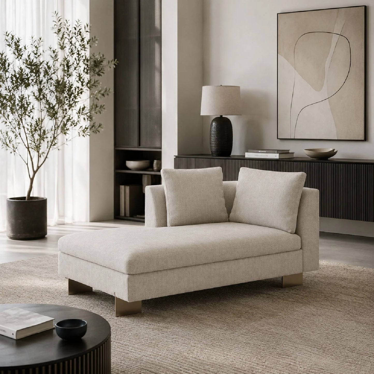 Luxury White Chenille Chaise Lounge Modern Italian Style for Villa