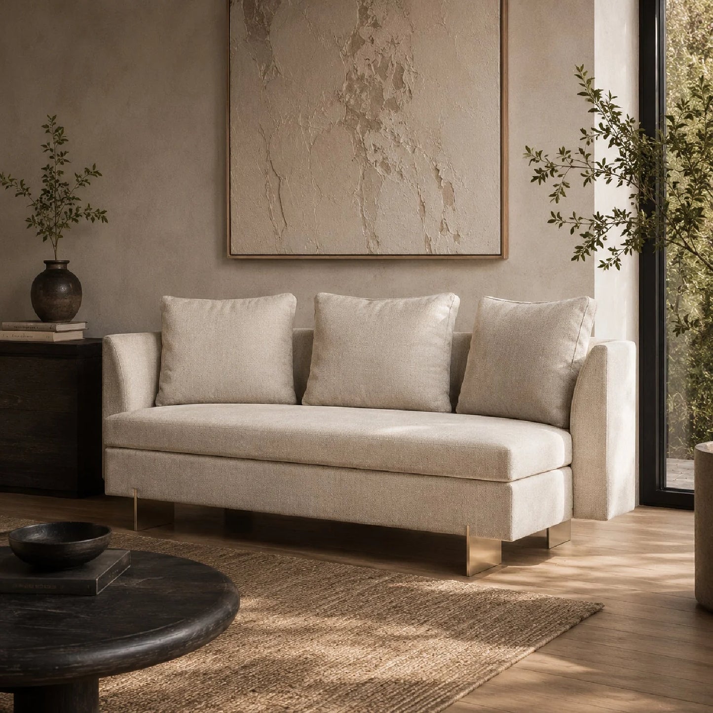 Luxury White Chenille Loveseat Modern Italian Style for Villa