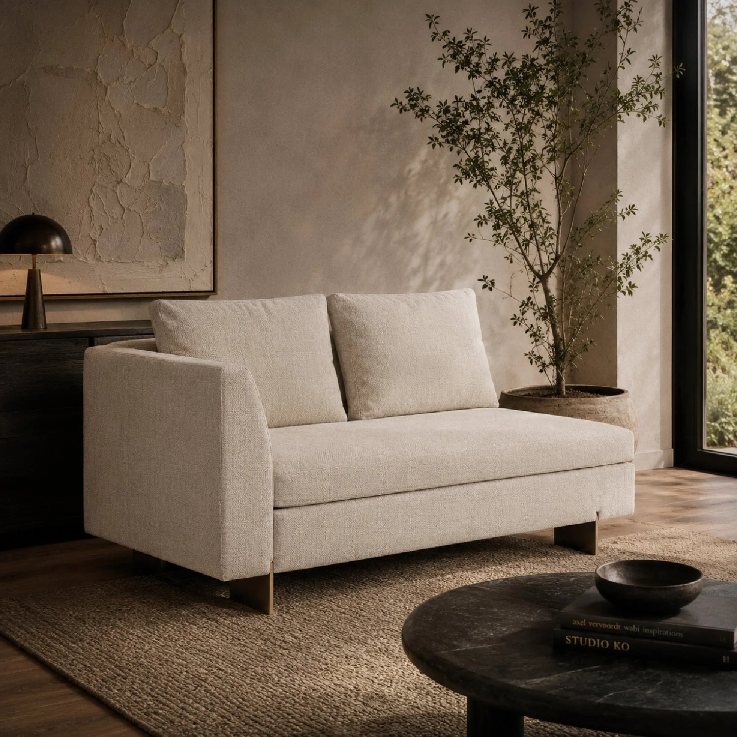Luxury White Chenille Loveseat Modern Italian Style for Villa