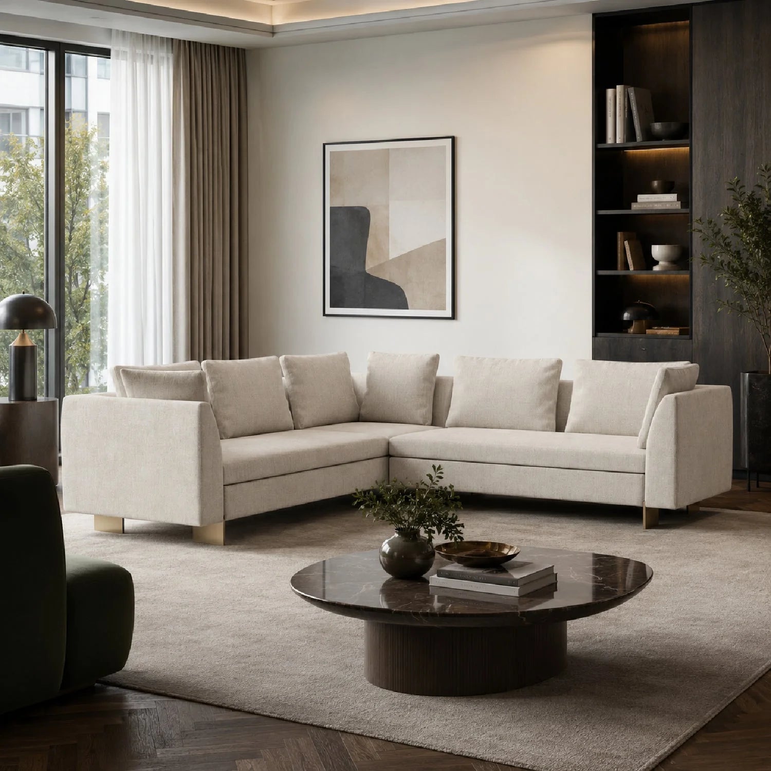 Luxury White Chenille Sectional Sofa Modern Italian Style for Villa