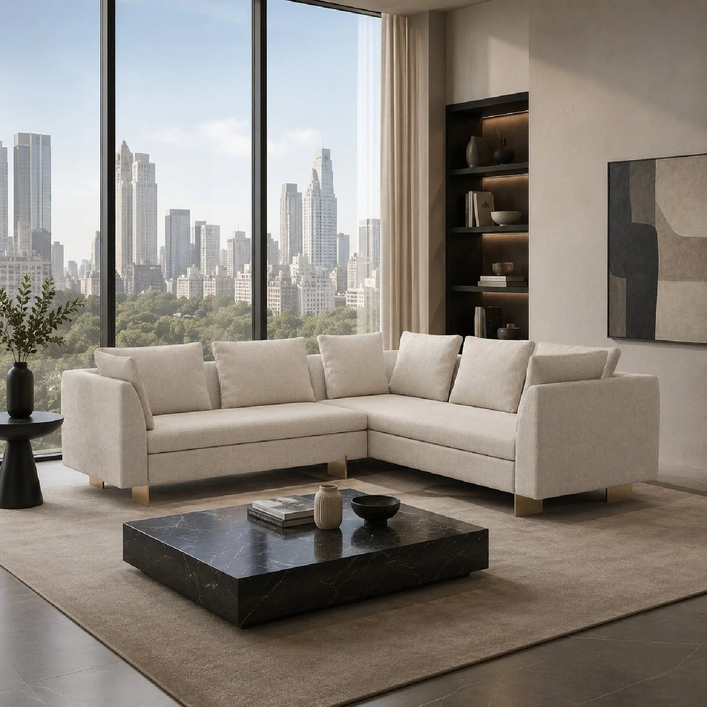 Luxury White Chenille Sectional Sofa Modern Italian Style for Villa