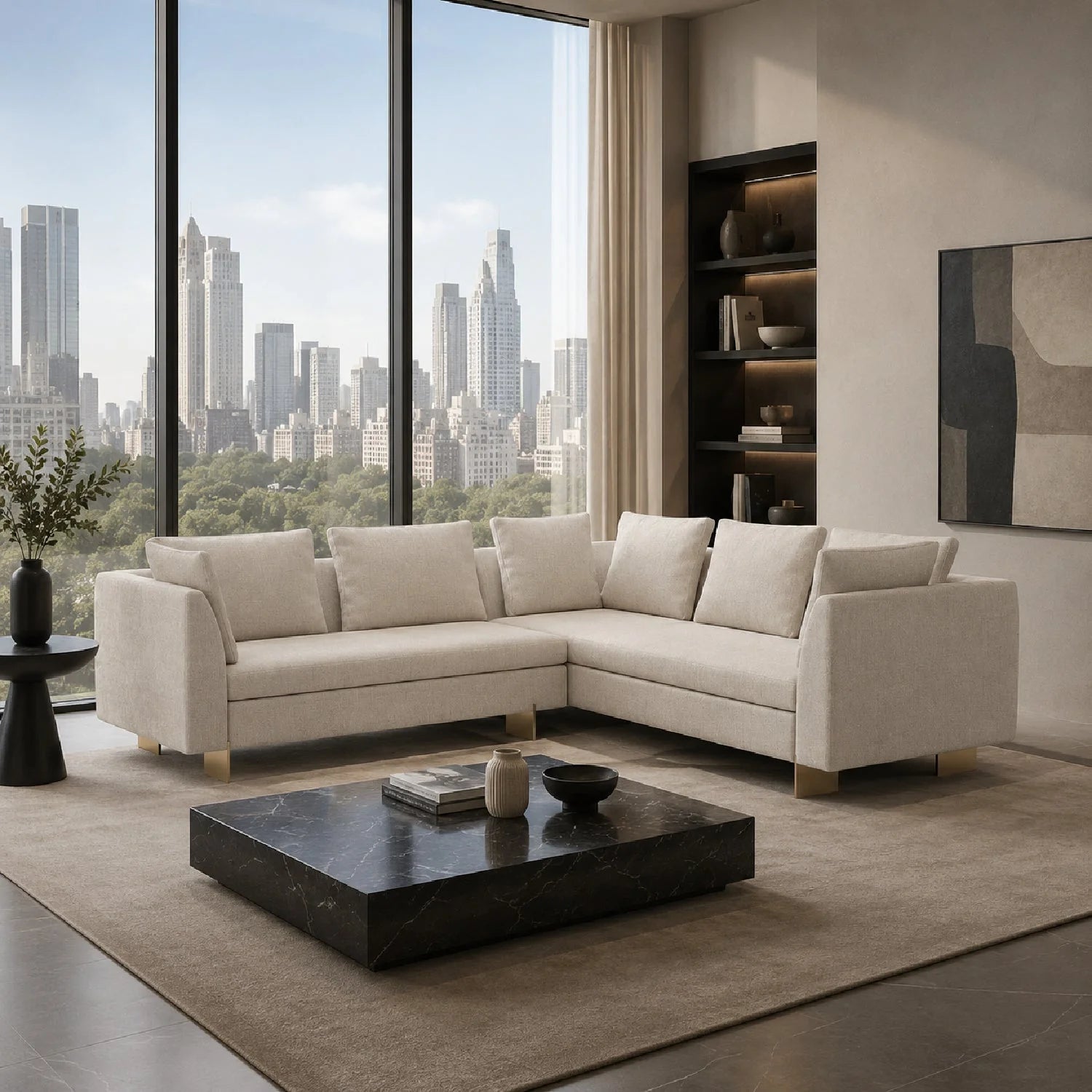 Luxury White Chenille Sectional Sofa Modern Italian Style for Villa