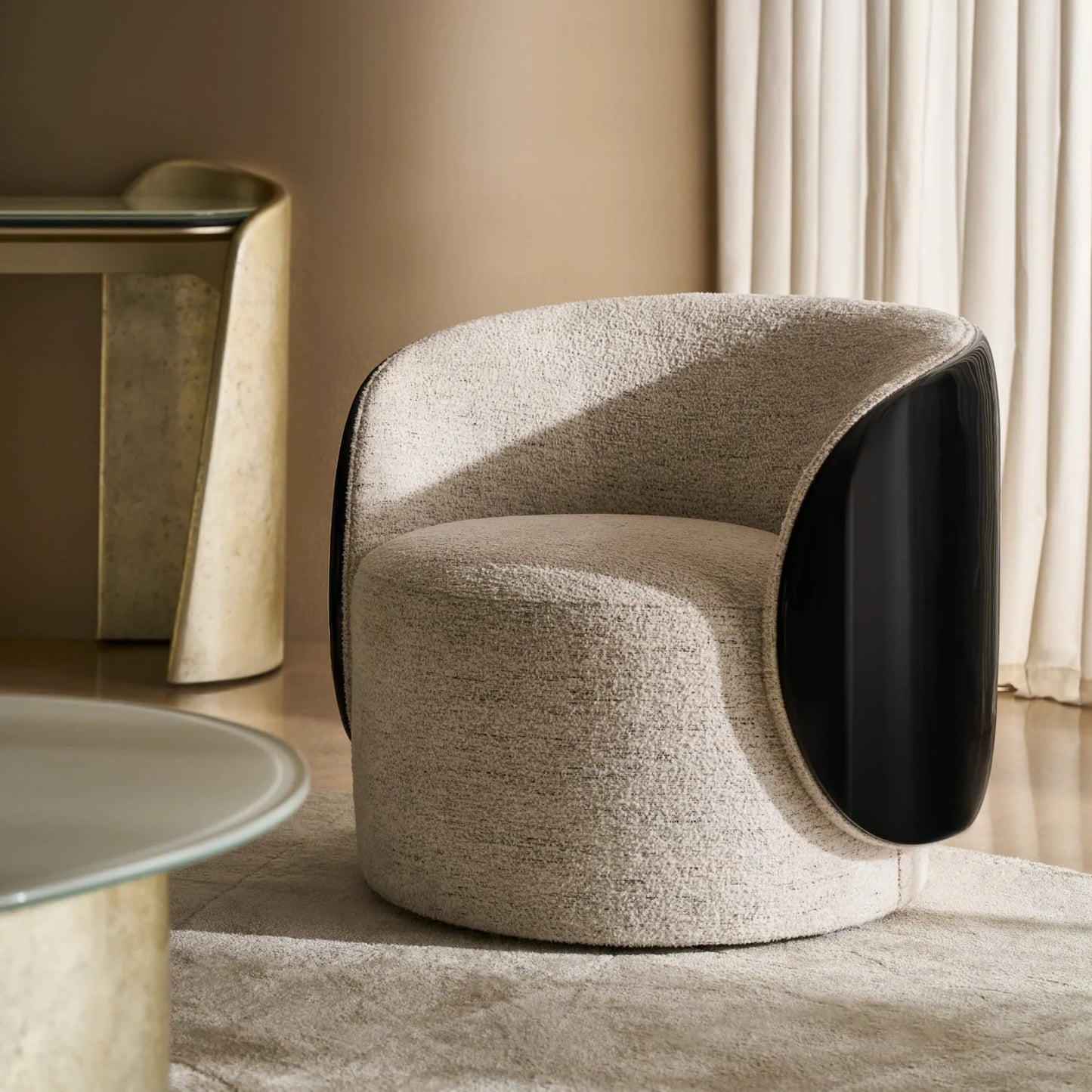 Luxury White Chenille Swivel Chair Modern Italian Style for Villa