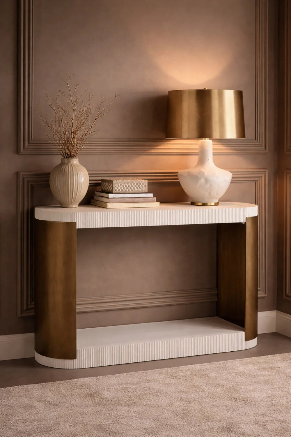 Luxury White Concrete Console Table Modern Italian Style for Villa