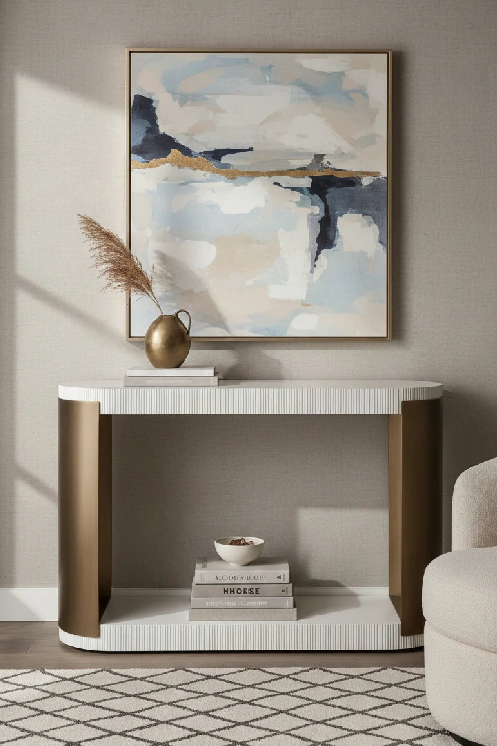 Luxury White Concrete Console Table Modern Italian Style for Villa