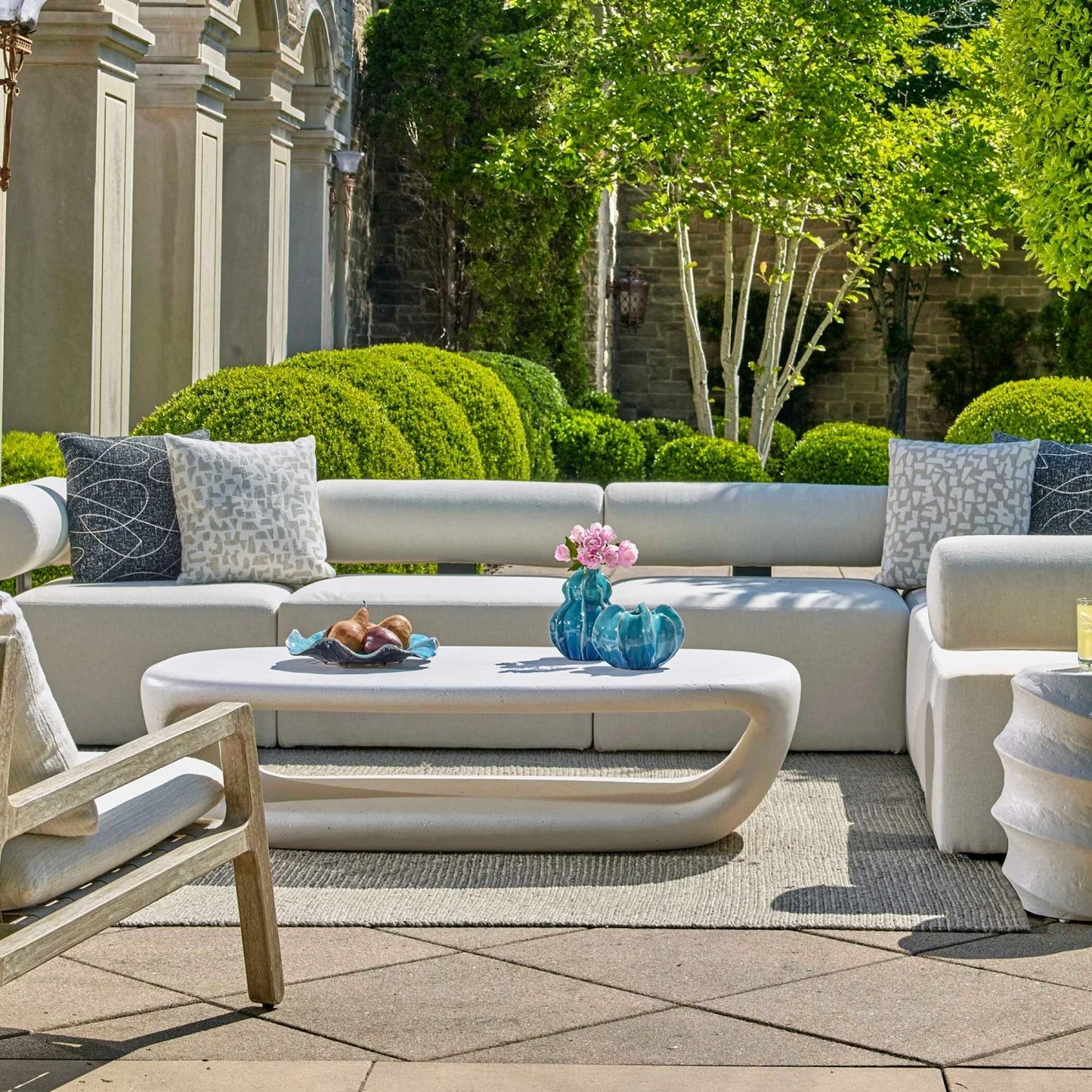 Luxury White Concrete Rectangular Coffee Table Modern Italian Style for Villa