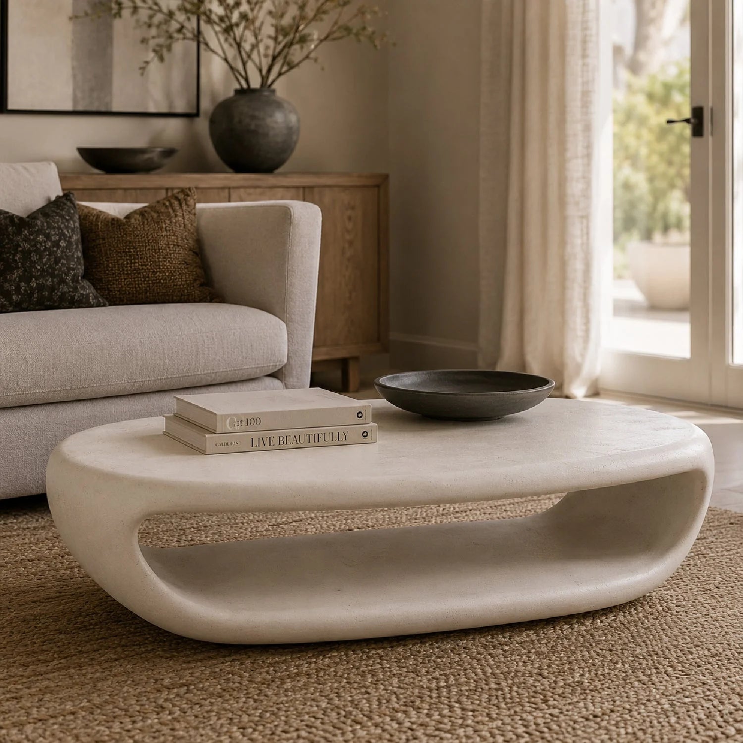 Luxury White Concrete Rectangular Coffee Table Modern Italian Style for Villa