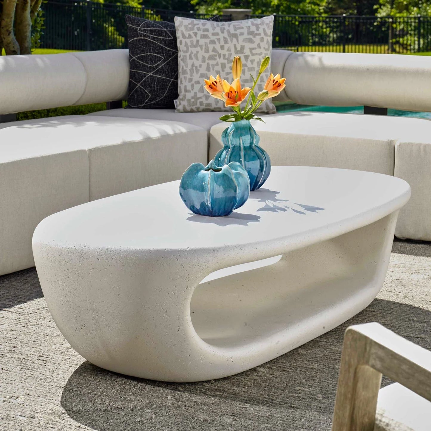 Luxury White Concrete Rectangular Coffee Table Modern Italian Style for Villa