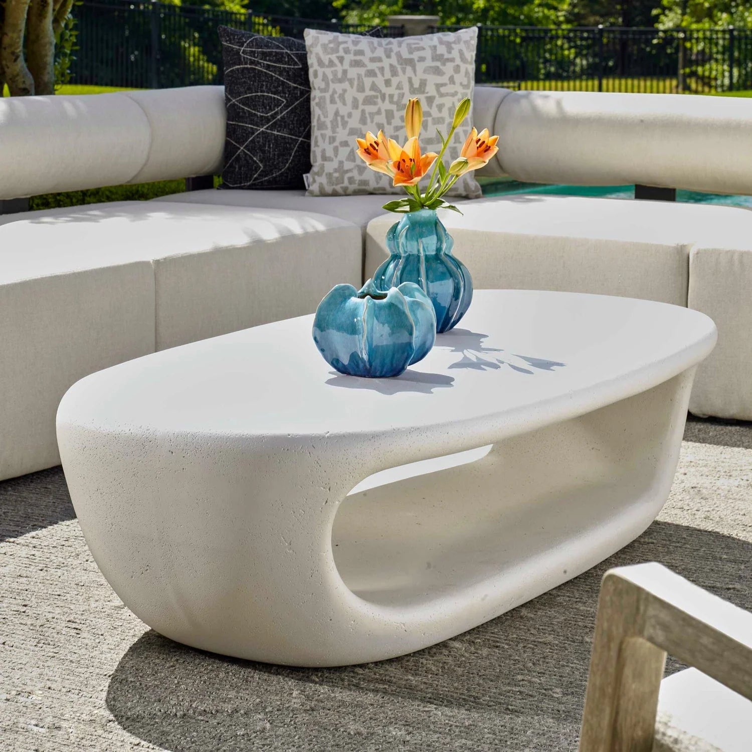 Luxury White Concrete Rectangular Coffee Table Modern Italian Style for Villa