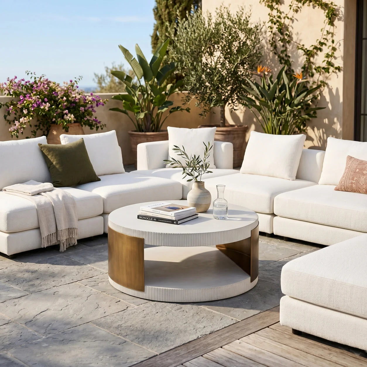 Luxury White Concrete Round Coffee Table Modern Italian Style for Villa