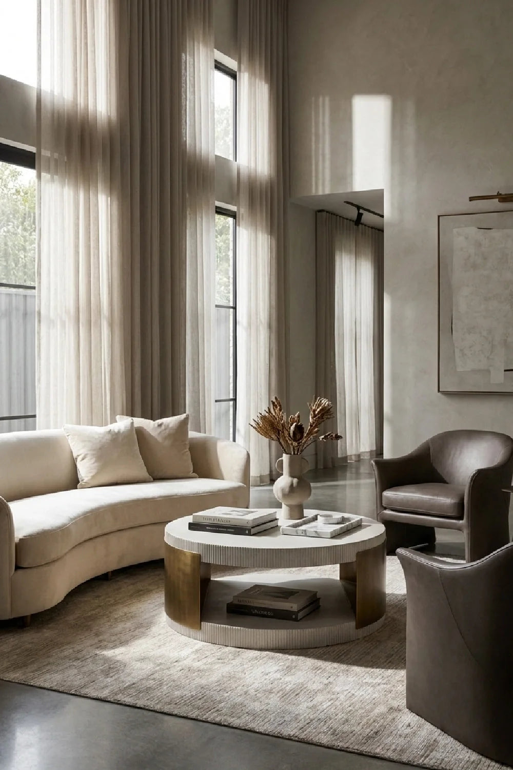 Luxury White Concrete Round Coffee Table Modern Italian Style for Villa