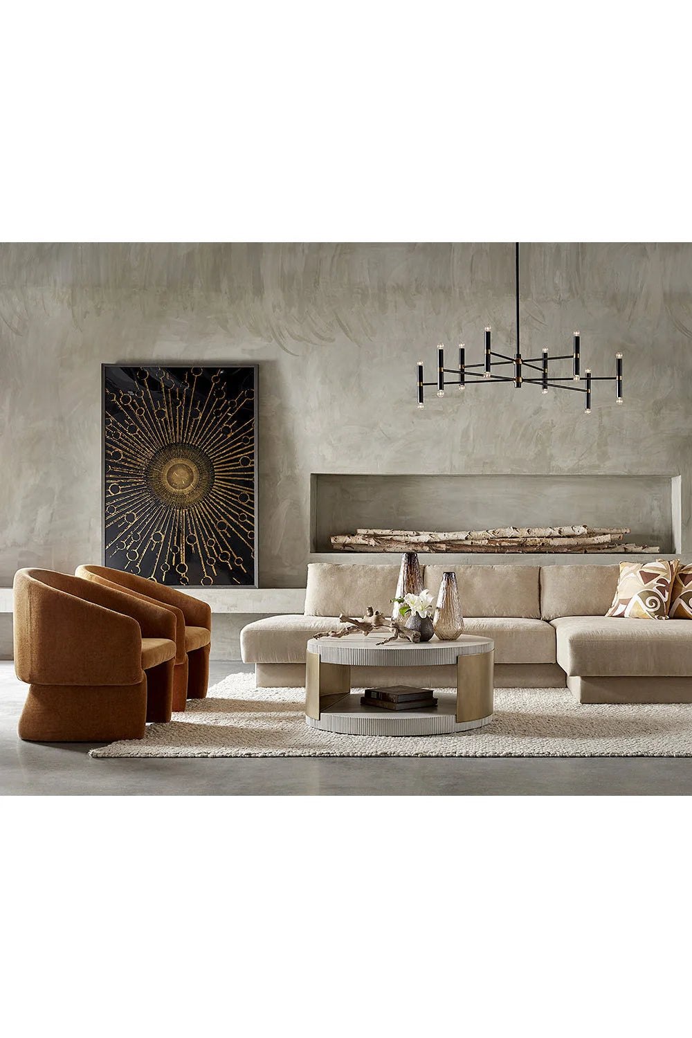 Luxury White Concrete Round Coffee Table Modern Italian Style for Villa