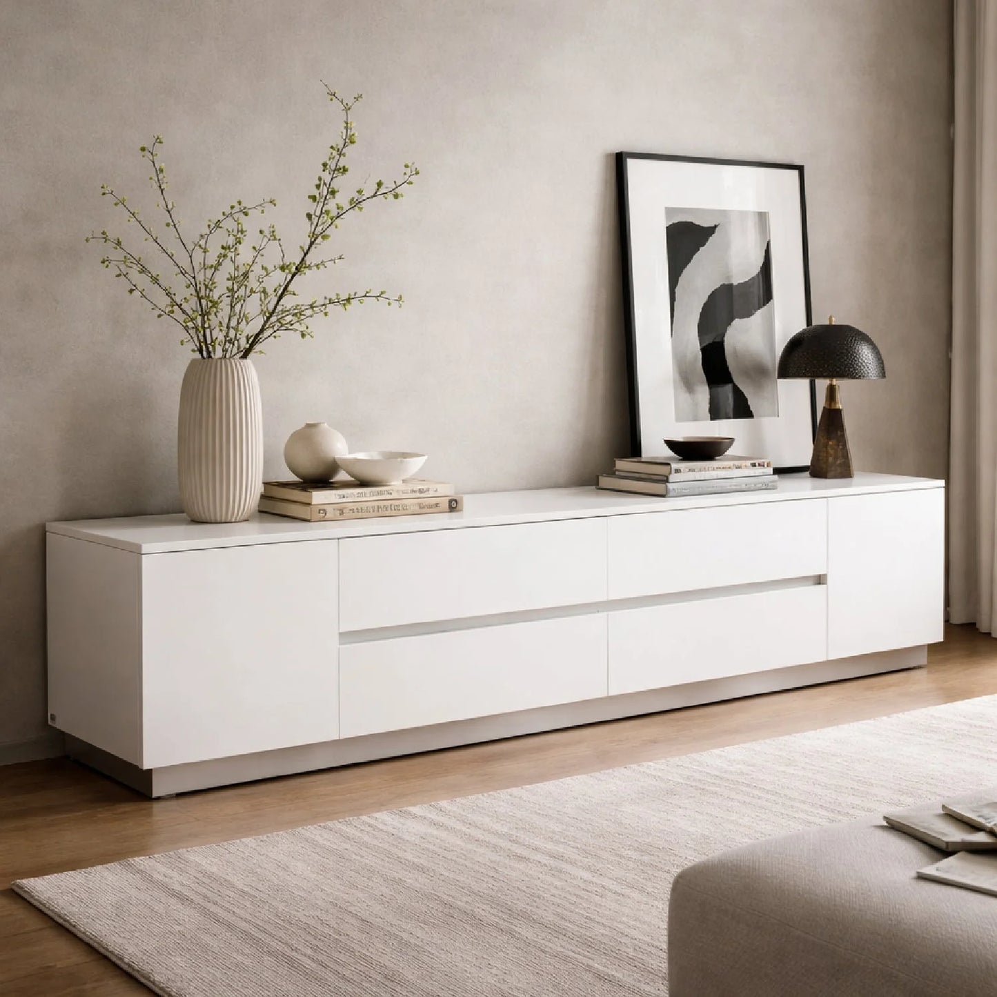 Luxury White Crocodile Textured Sideboard Modern Italian Style for Villa