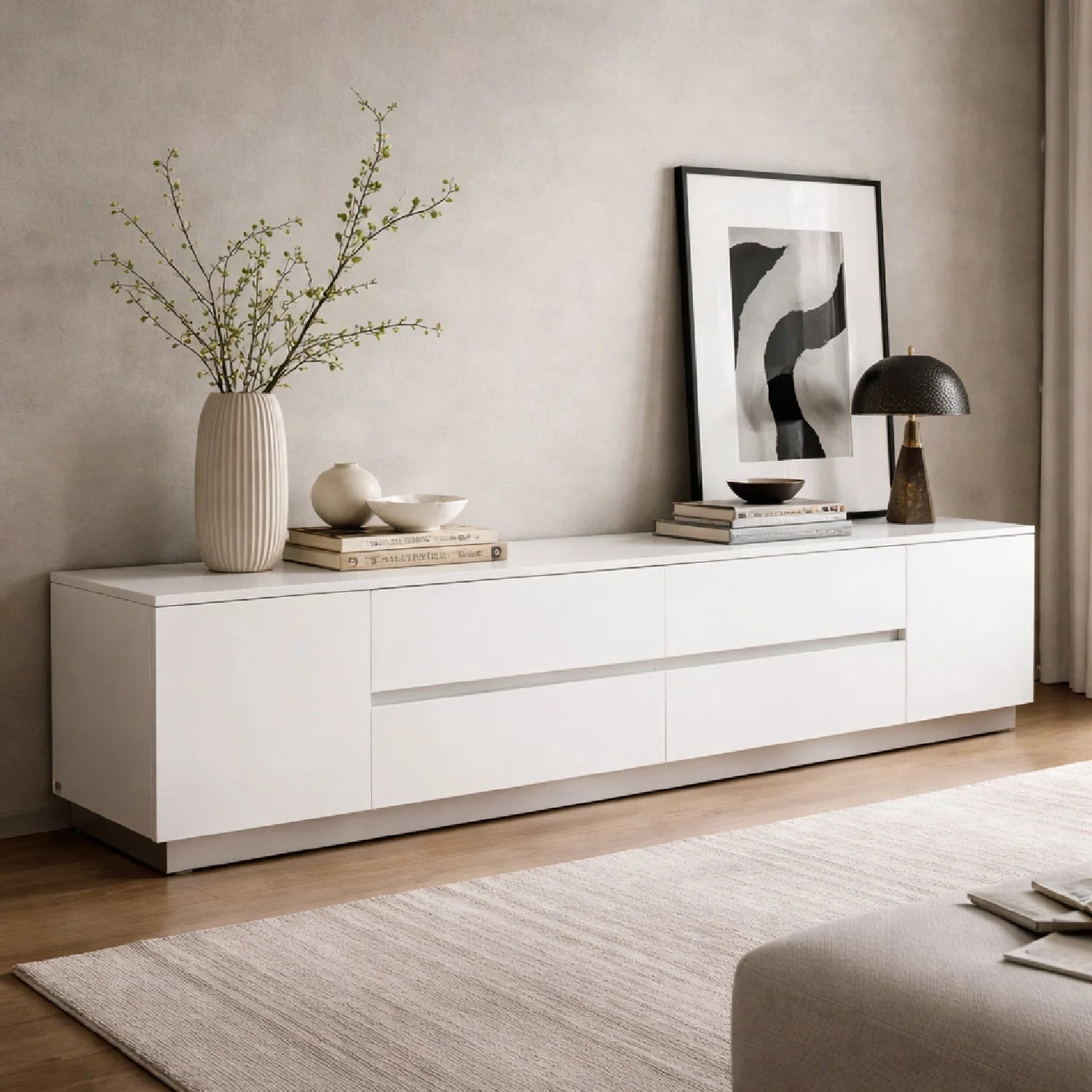 Luxury White Crocodile Textured Sideboard Modern Italian Style for Villa