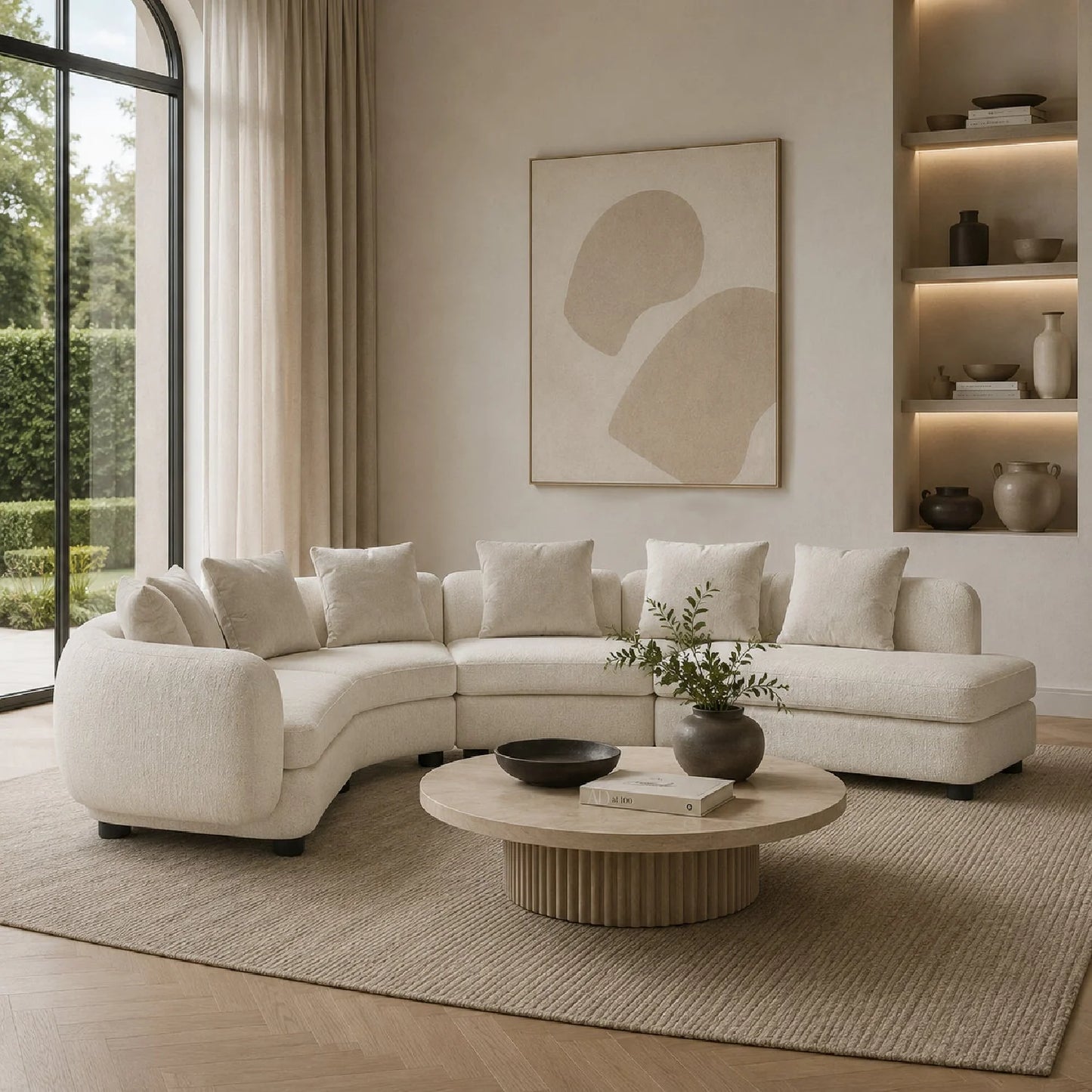 Luxury White Curved Armless Loveseat Modern Italian Style for Villa