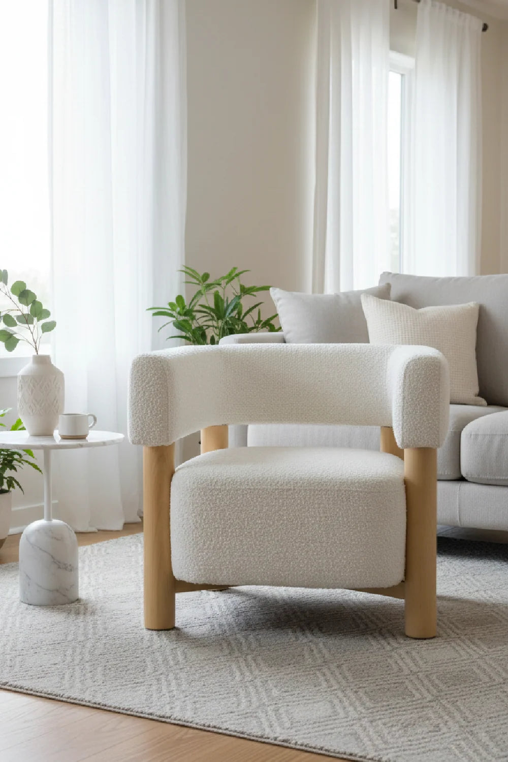 Luxury White Fabric Accent Chair Modern Italian Style for Villa