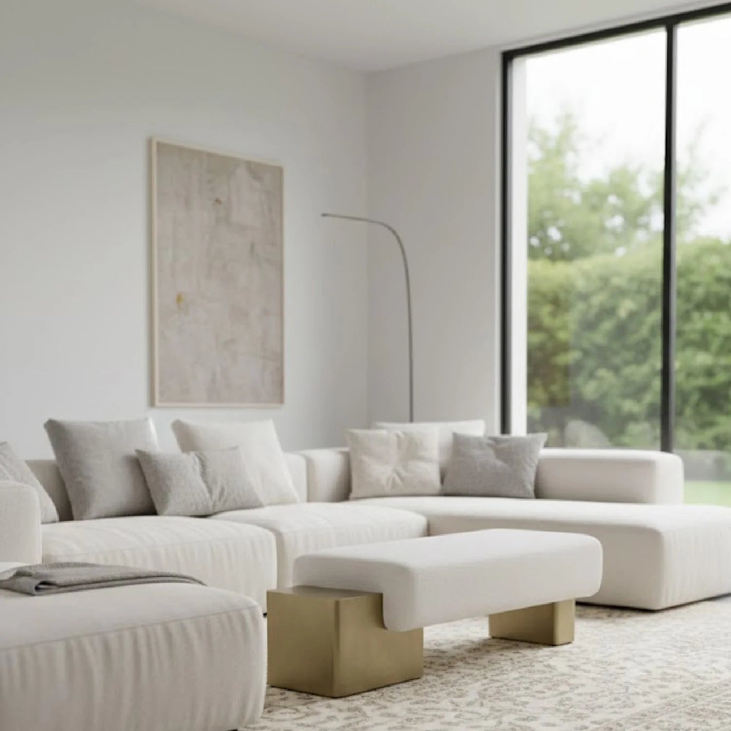 Luxury White Fabric Bench European Style for Villa