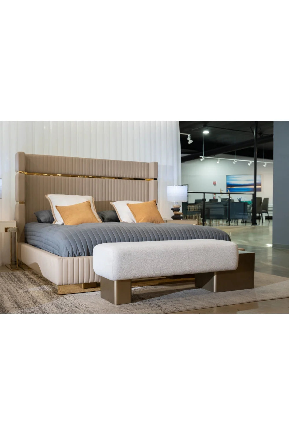 Luxury White Fabric Bench European Style for Villa
