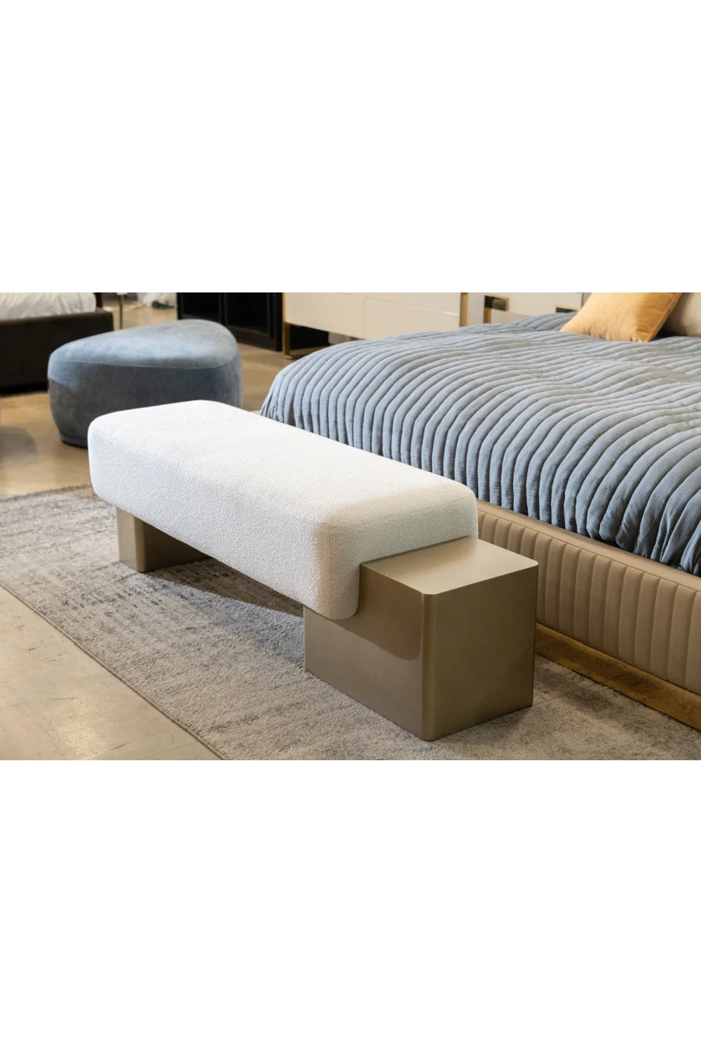 Luxury White Fabric Bench European Style for Villa