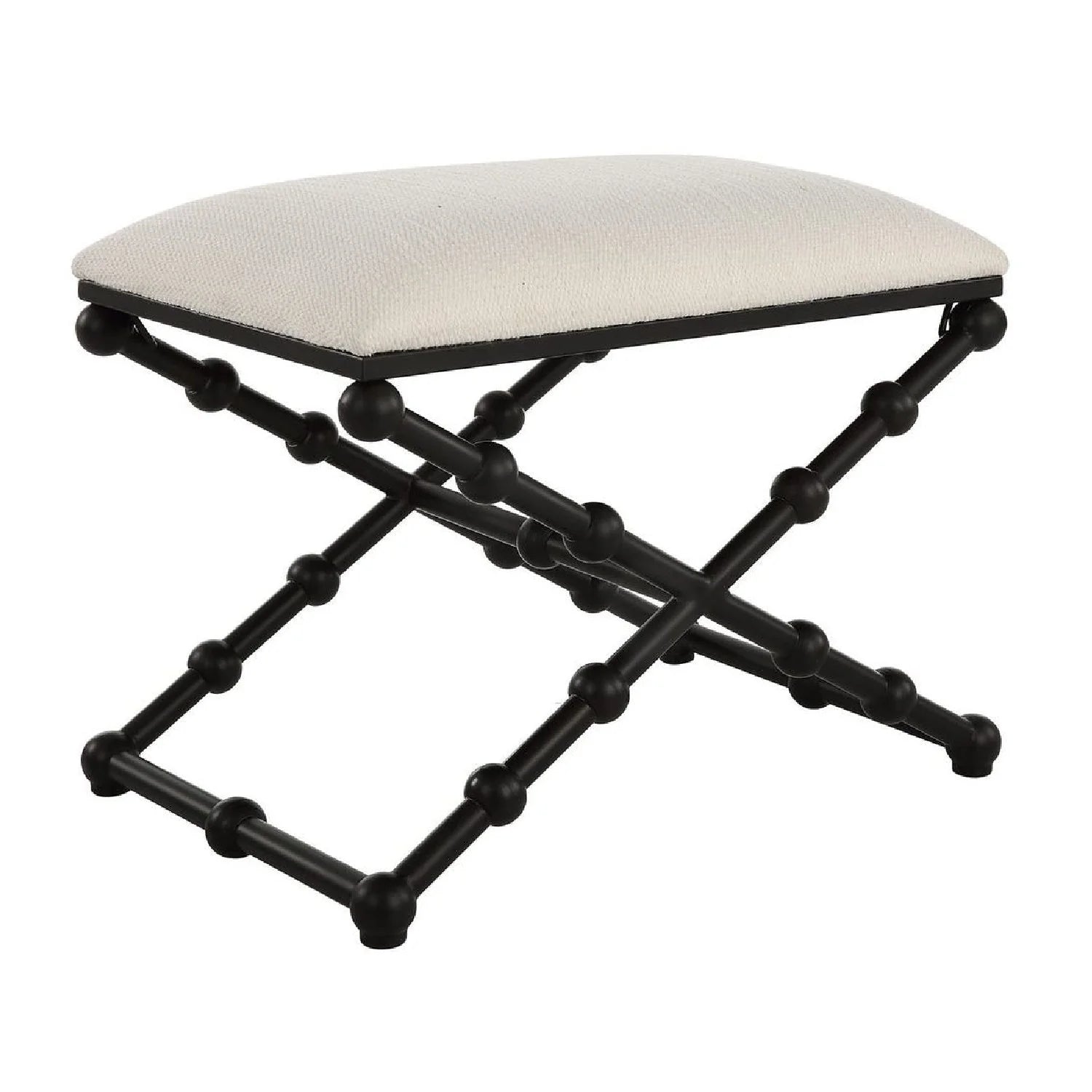 Luxury White Fabric Bubble Leg Bench European Style for Villa
