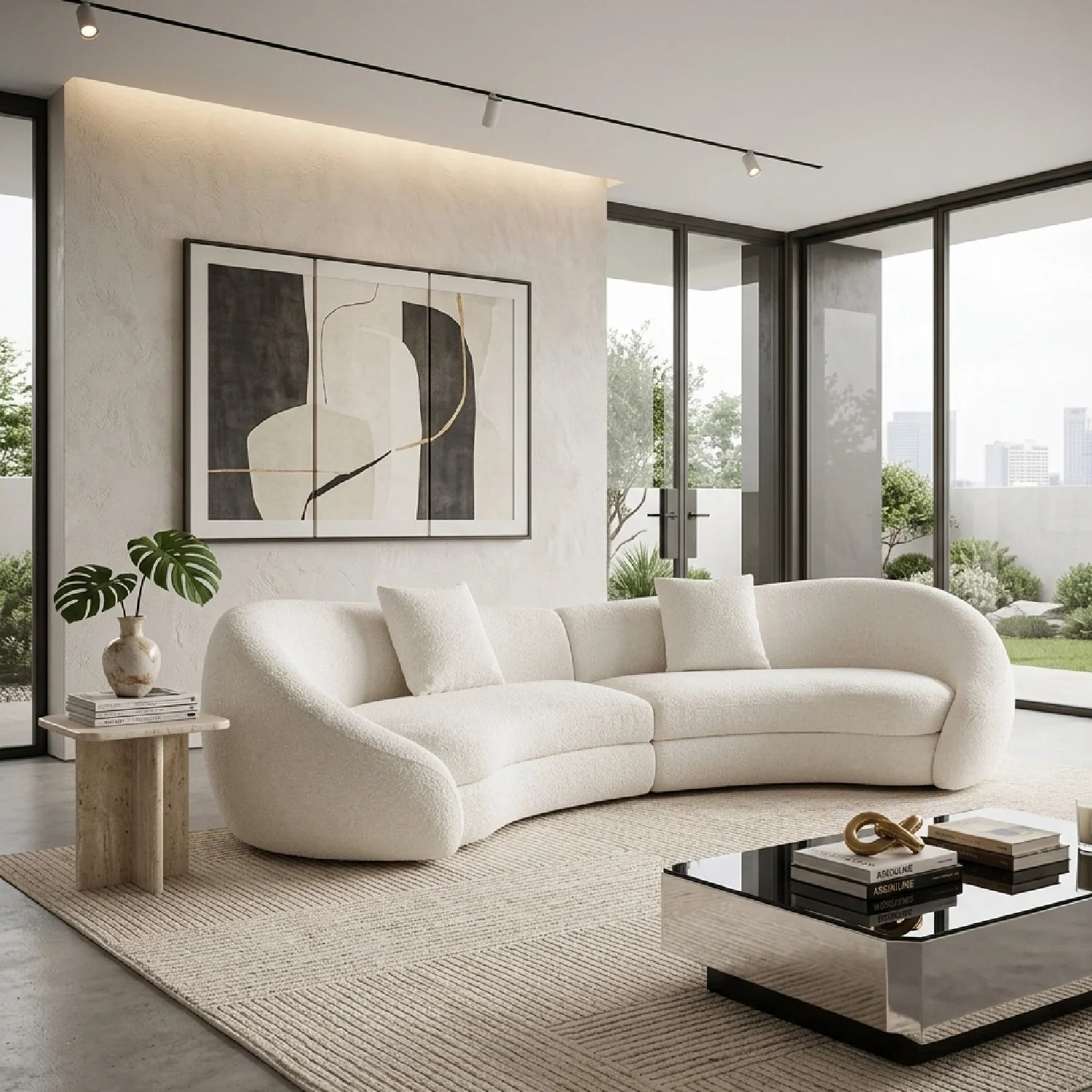 Luxury White Fabric Curved Sectional Sofa Modern Italian Style for Villa