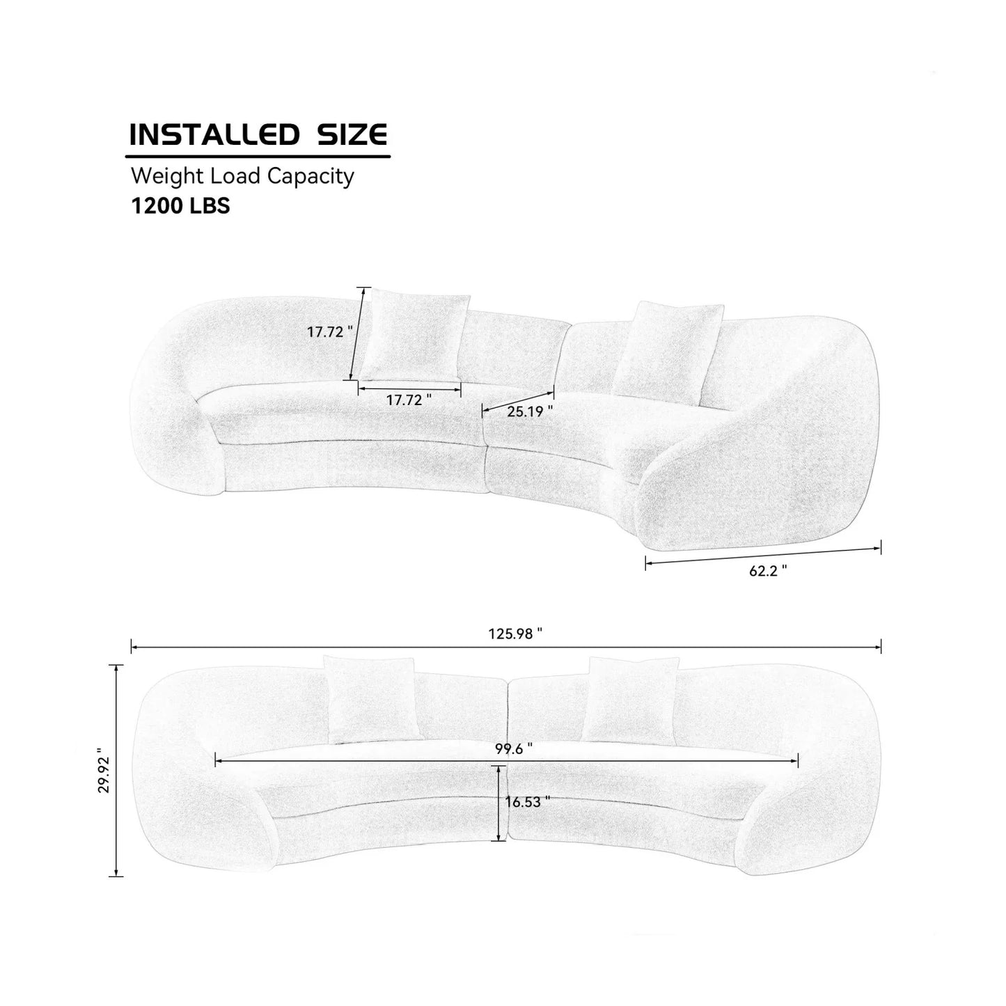 Luxury White Fabric Curved Sectional Sofa Modern Italian Style for Villa