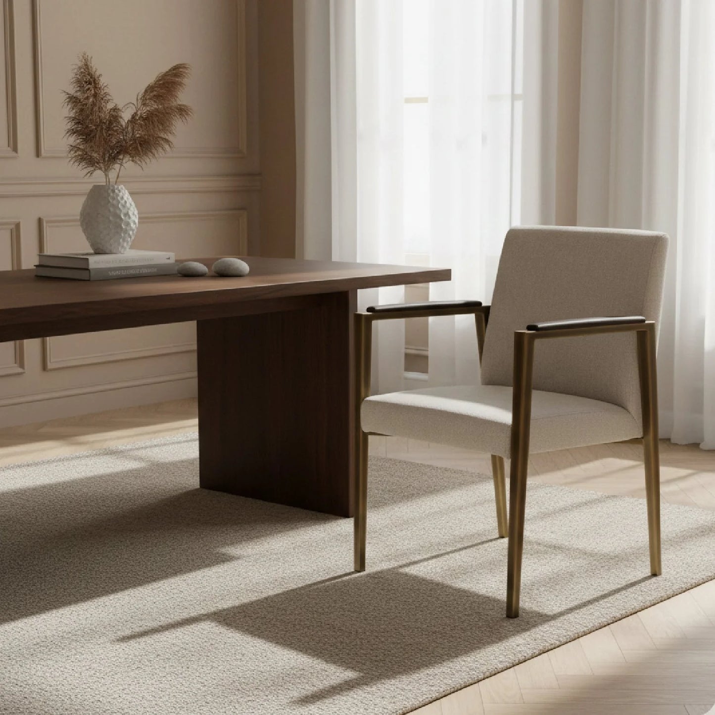 Luxury White Fabric Dining Chair European Style for Villa