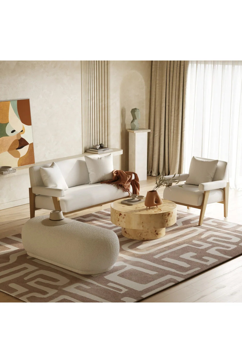 Luxury White Fabric Loveseat Modern Italian Style for Villa