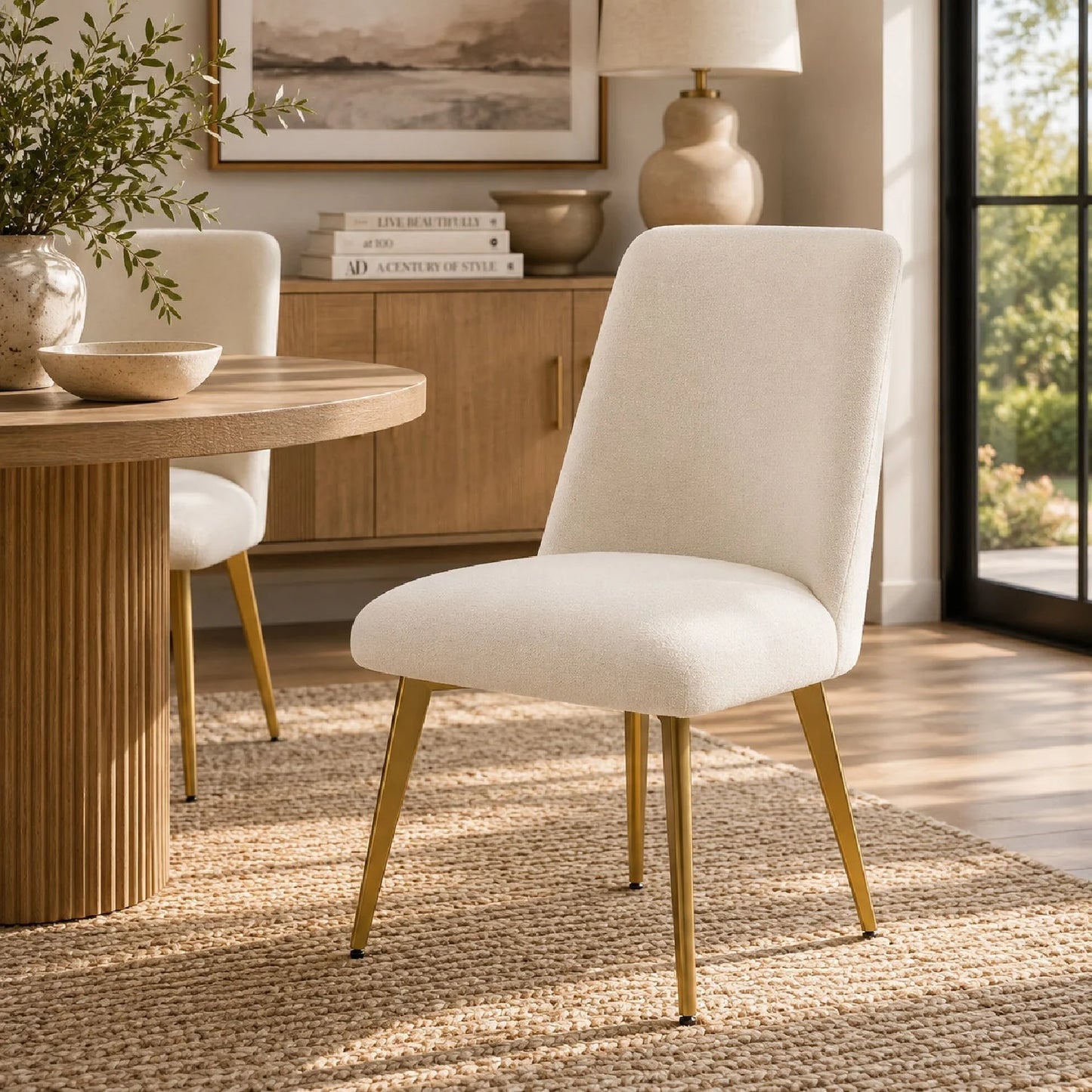 Luxury White Fabric Minimalist Dining Chair European Style for Villa