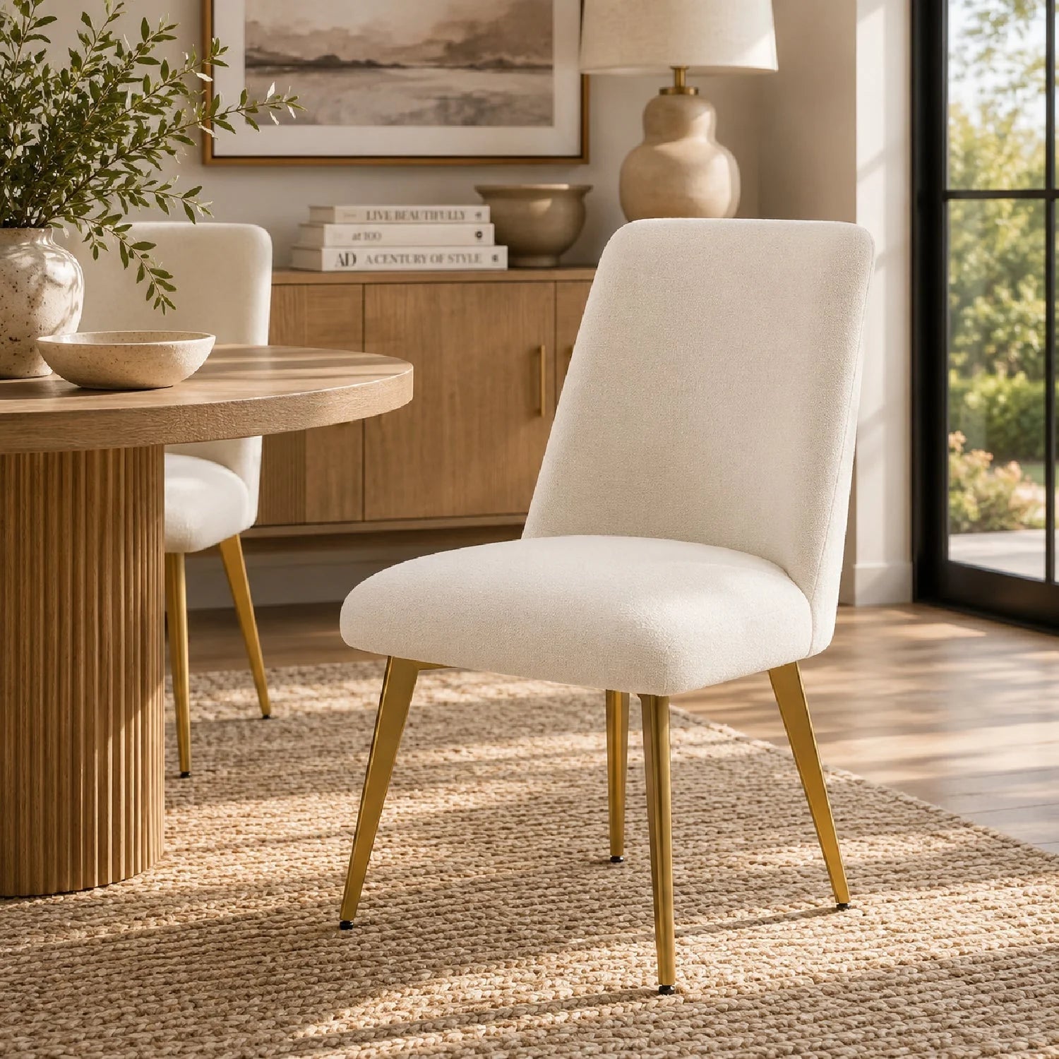 Luxury White Fabric Minimalist Dining Chair European Style for Villa