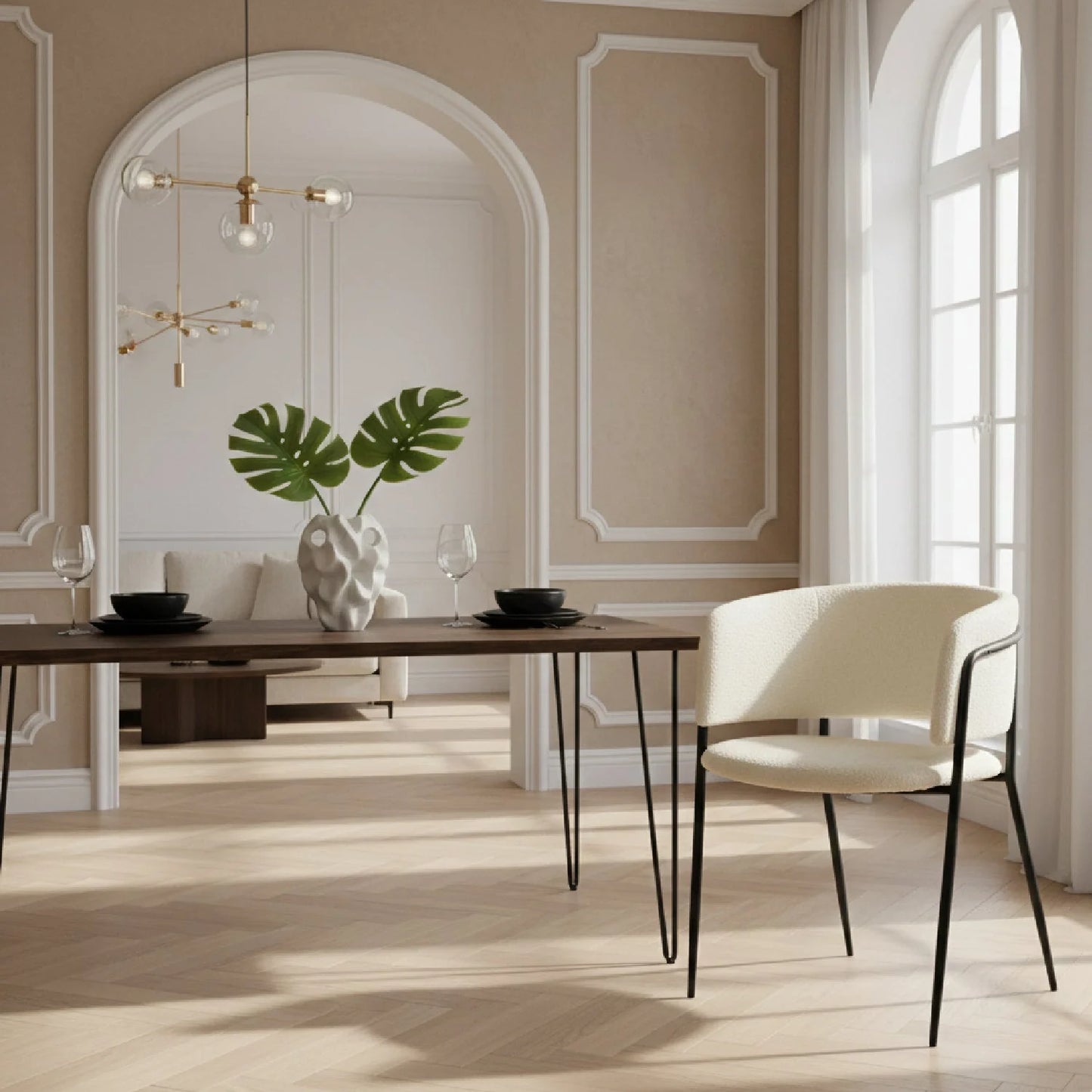 Luxury White Fabric Modern Dining Chair European Style for Villa