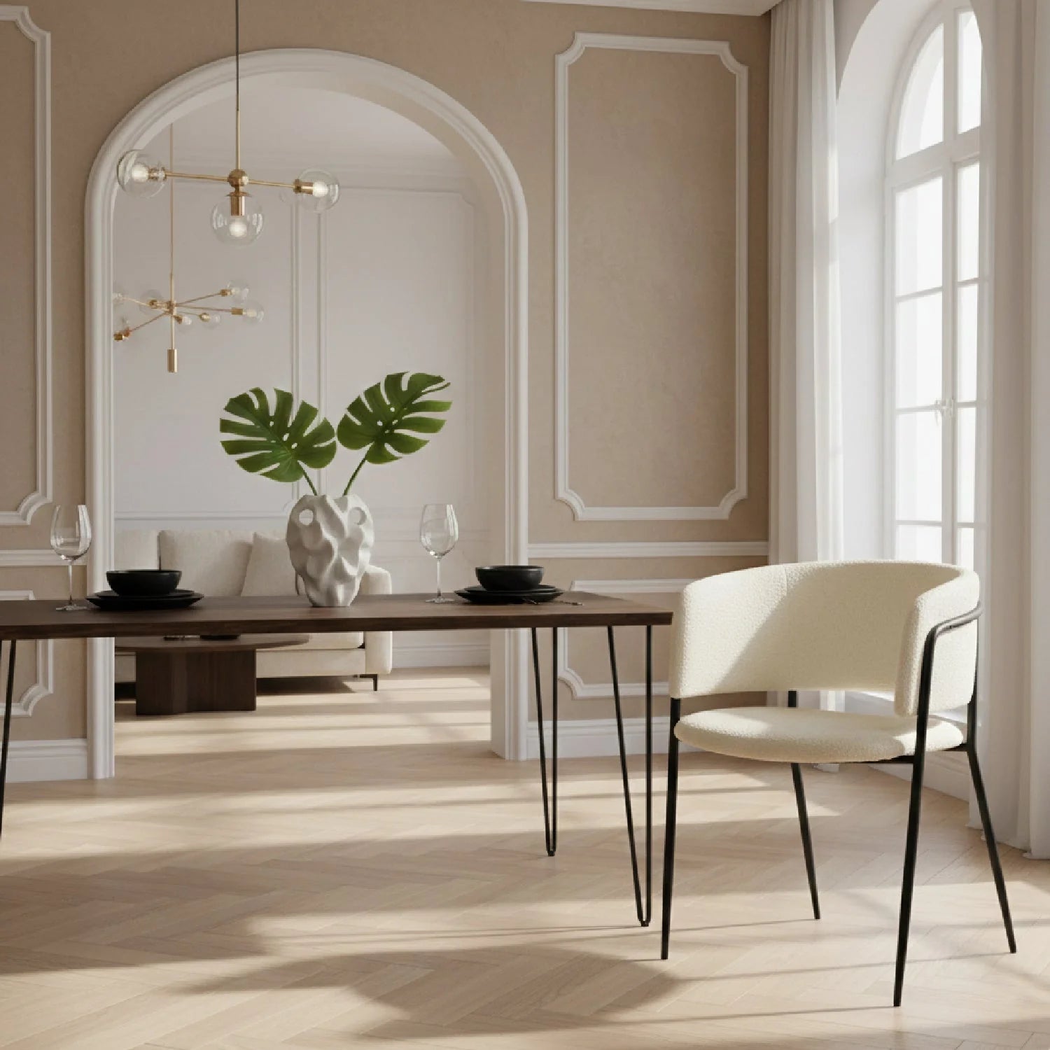 Luxury White Fabric Modern Dining Chair European Style for Villa