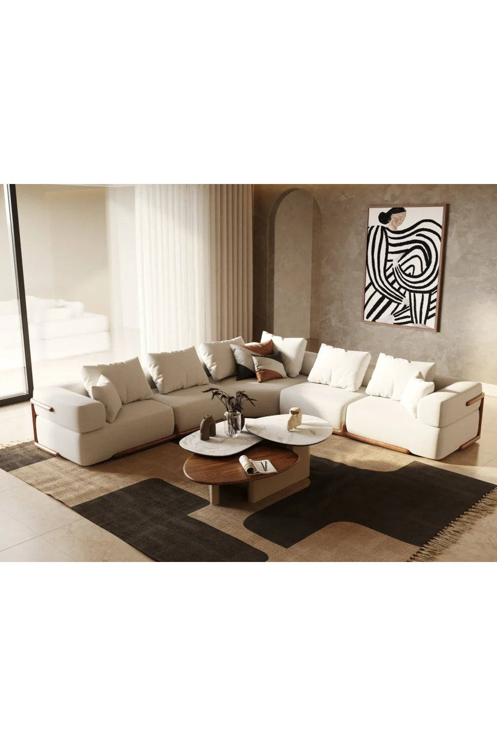 Luxury White Fabric Sectional Sofa Modern Italian Style for Villa