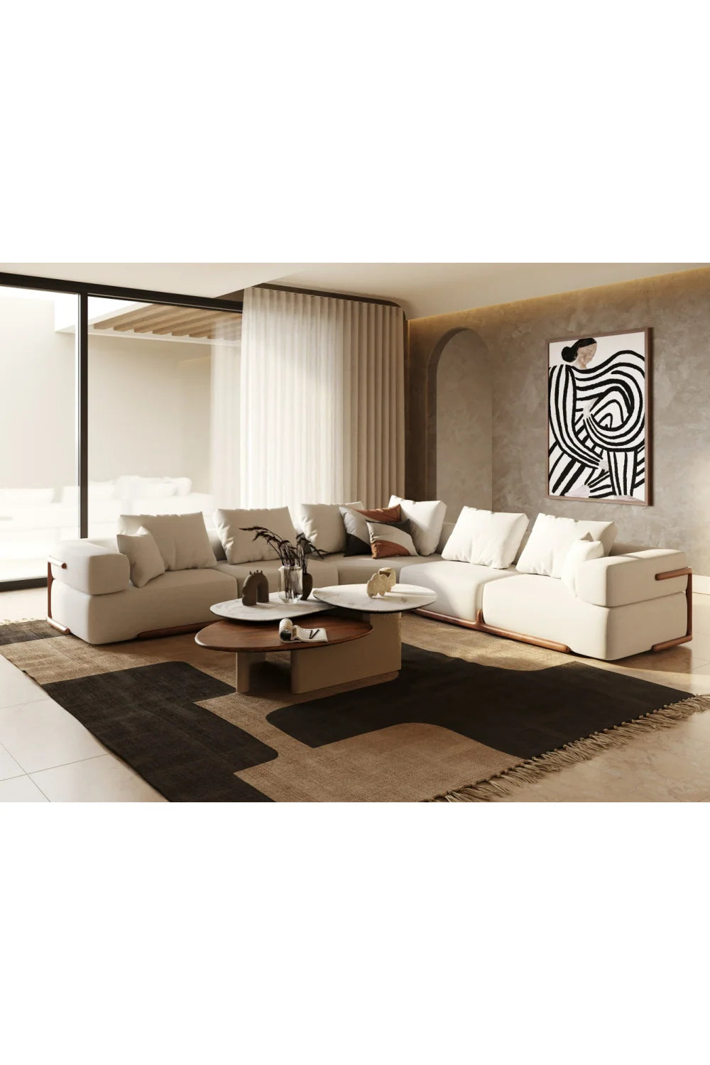 Luxury White Fabric Sectional Sofa Modern Italian Style for Villa