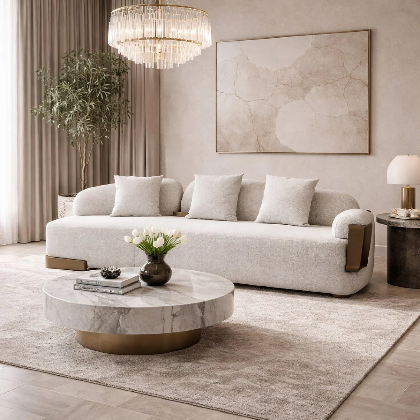 Luxury White Fabric Single-Armed Sofa Modern Italian Style for Villa