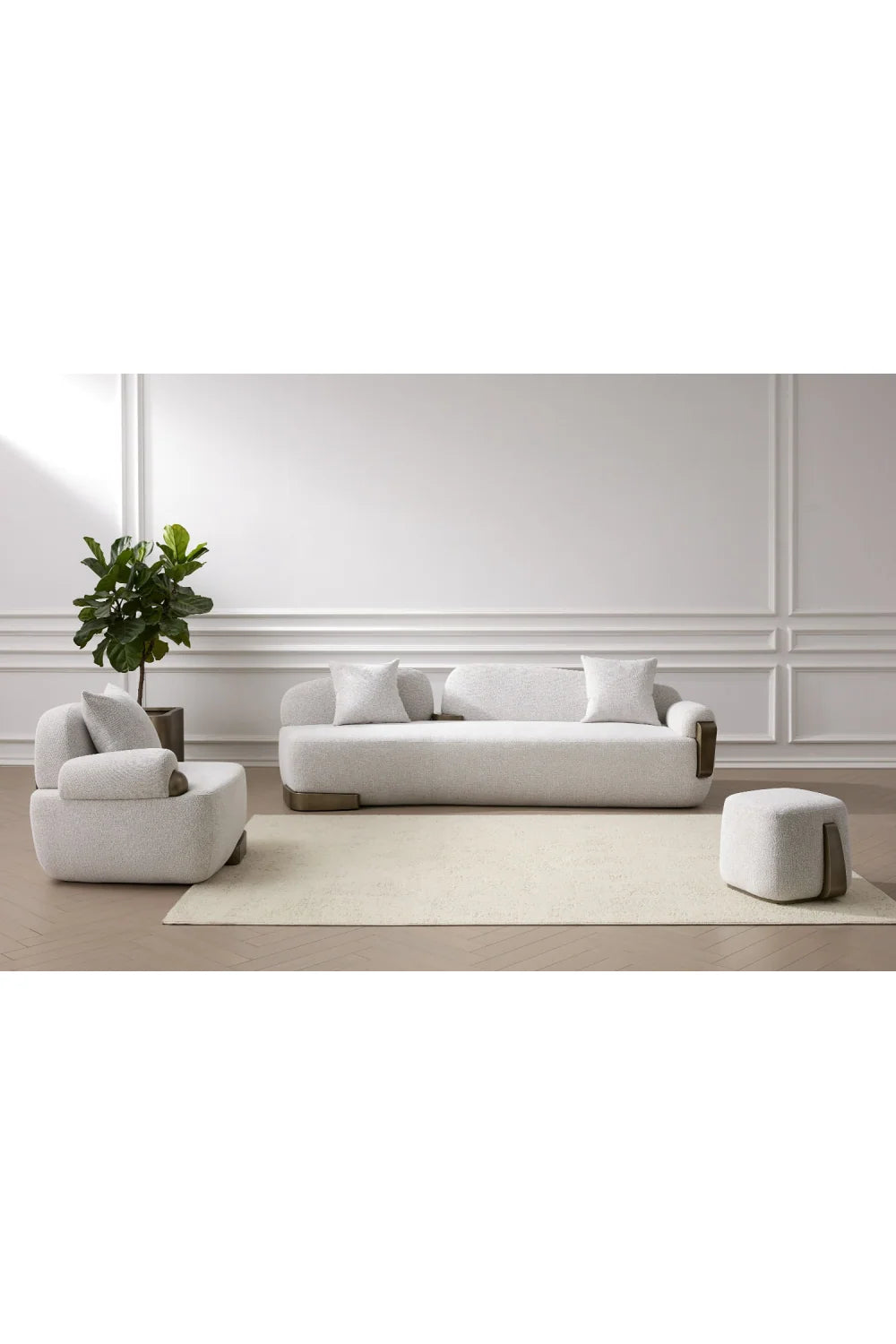 Luxury White Fabric Single-Armed Sofa Modern Italian Style for Villa