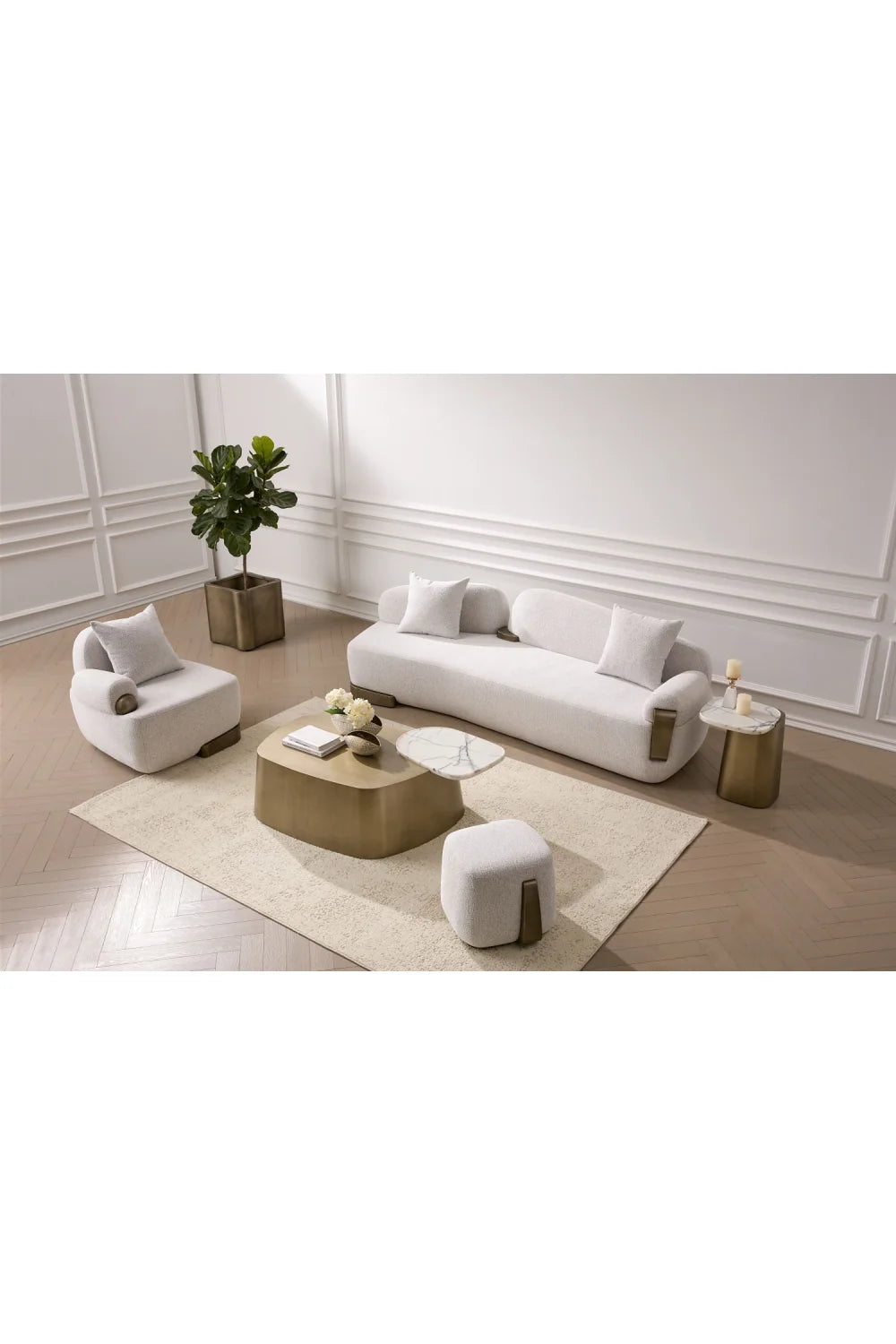 Luxury White Fabric Single-Armed Sofa Modern Italian Style for Villa