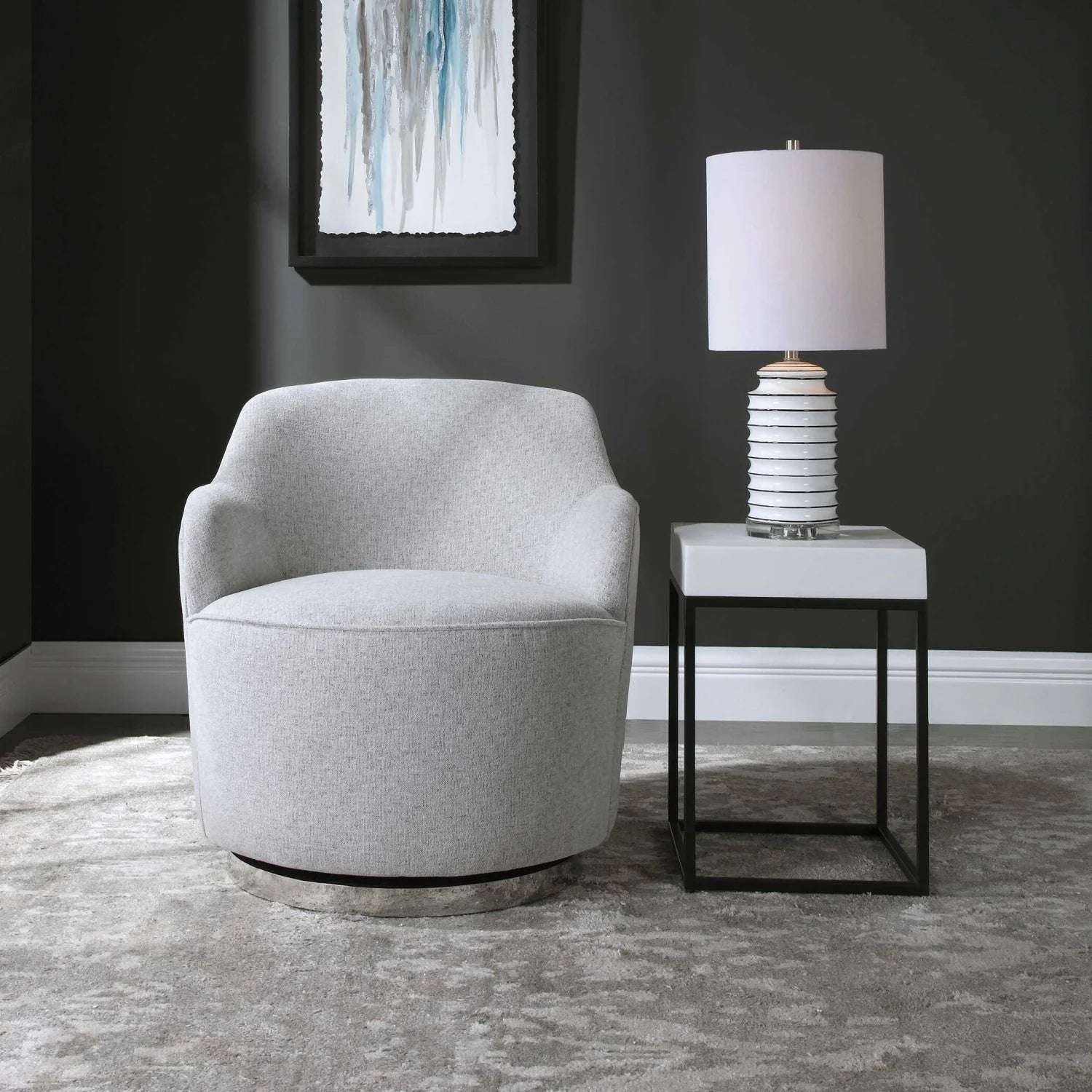 Luxury White Fabric Swivel Lounge Chair Modern Italian Style for Villa