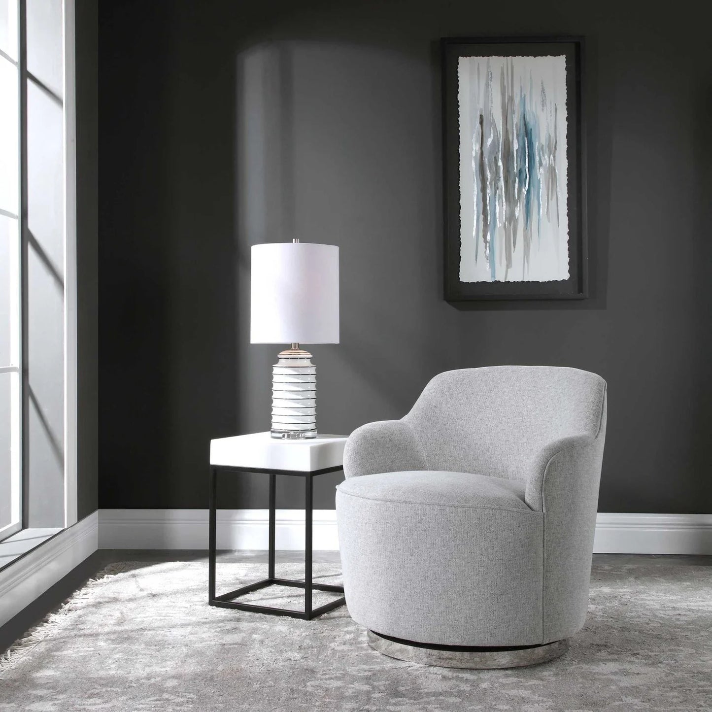Luxury White Fabric Swivel Lounge Chair Modern Italian Style for Villa