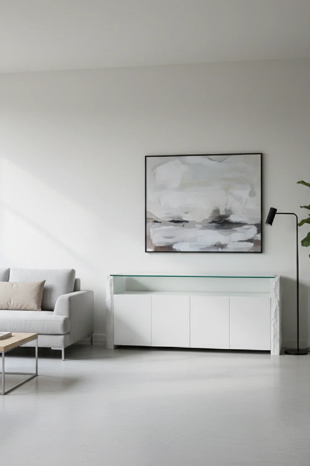 Luxury White Fiberglass Sideboard European Style for Villa