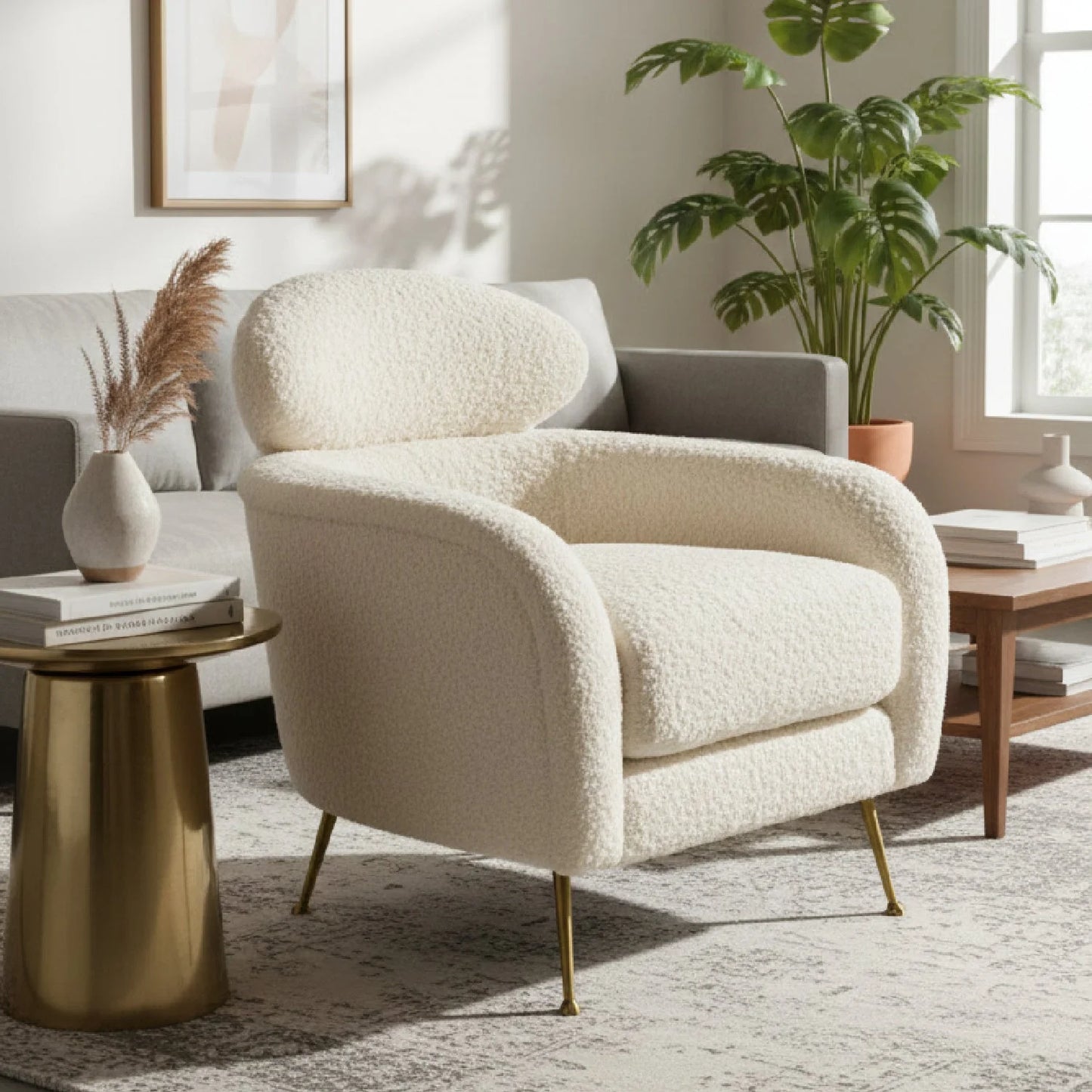 Luxury White Fur Lounge Chair Modern Italian Style for Villa