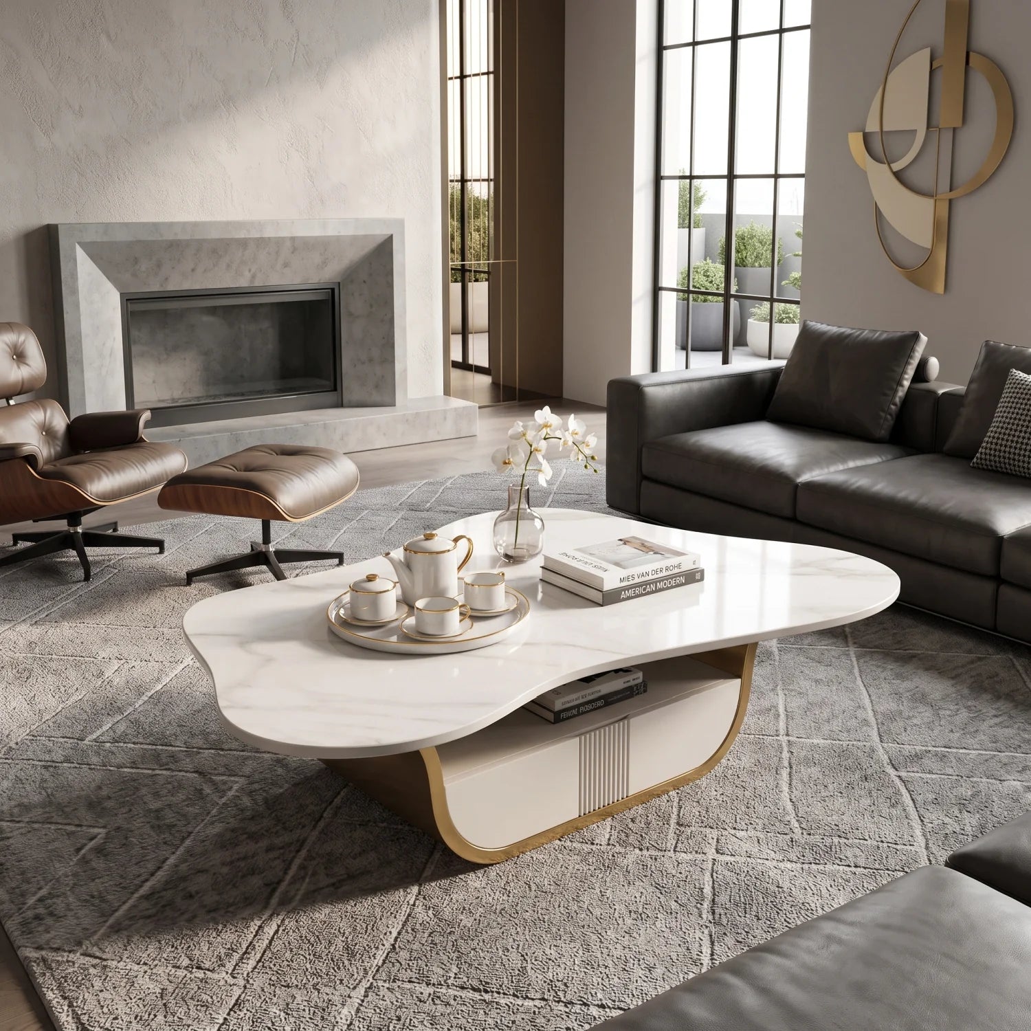 Luxury White Gold Butterfly Coffee Table Modern Italian Style for Villa