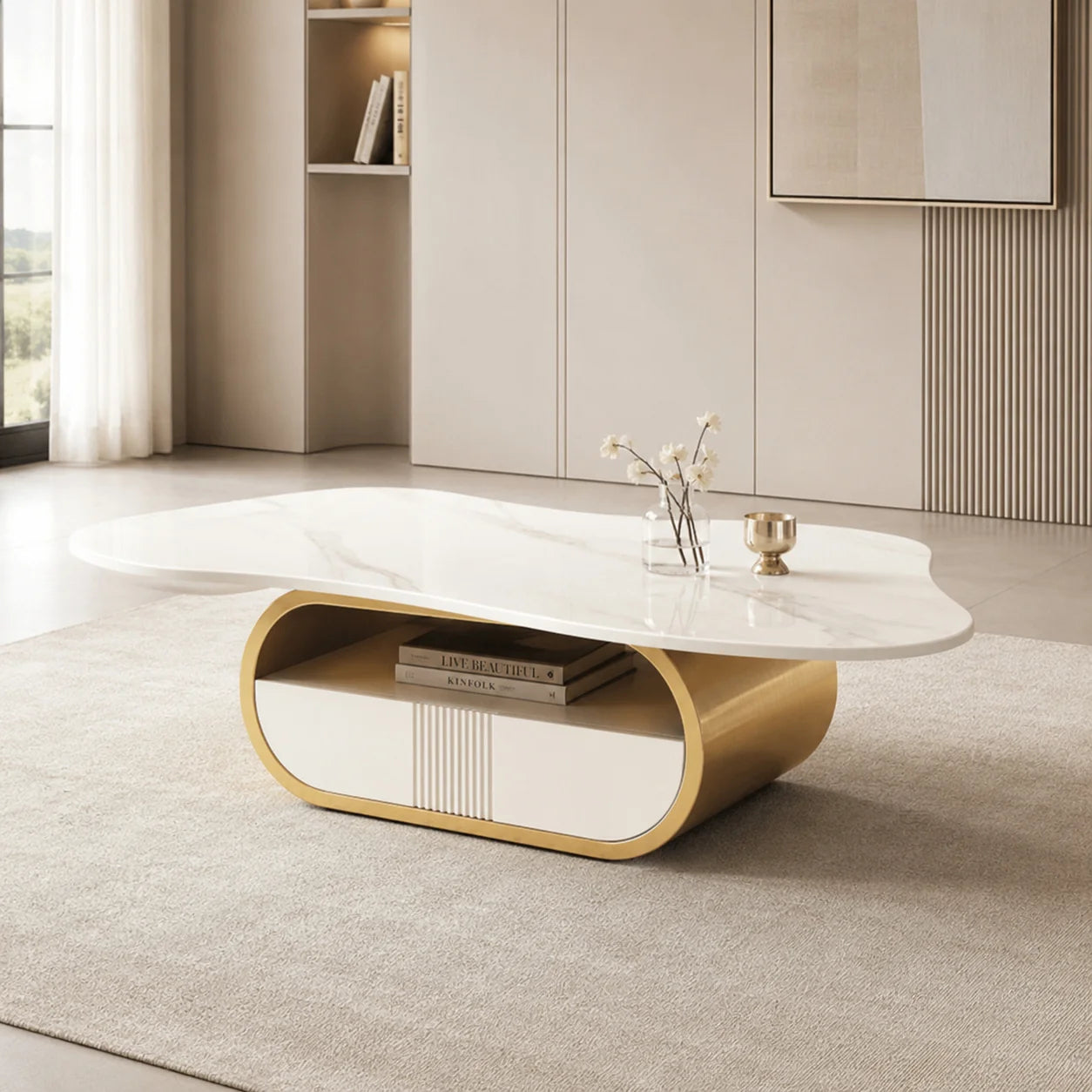 Luxury White Gold Butterfly Coffee Table Modern Italian Style for Villa