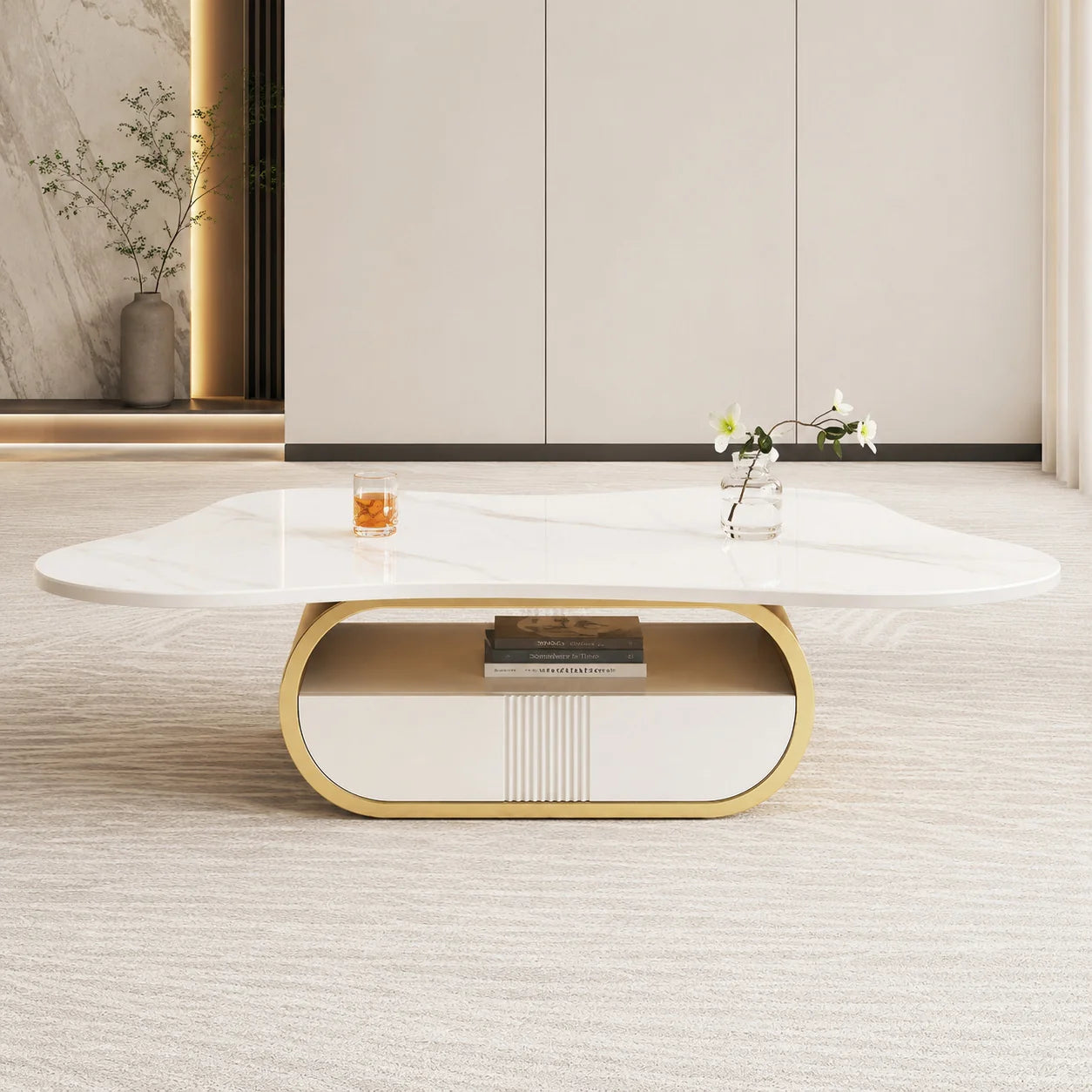 Luxury White Gold Butterfly Coffee Table Modern Italian Style for Villa