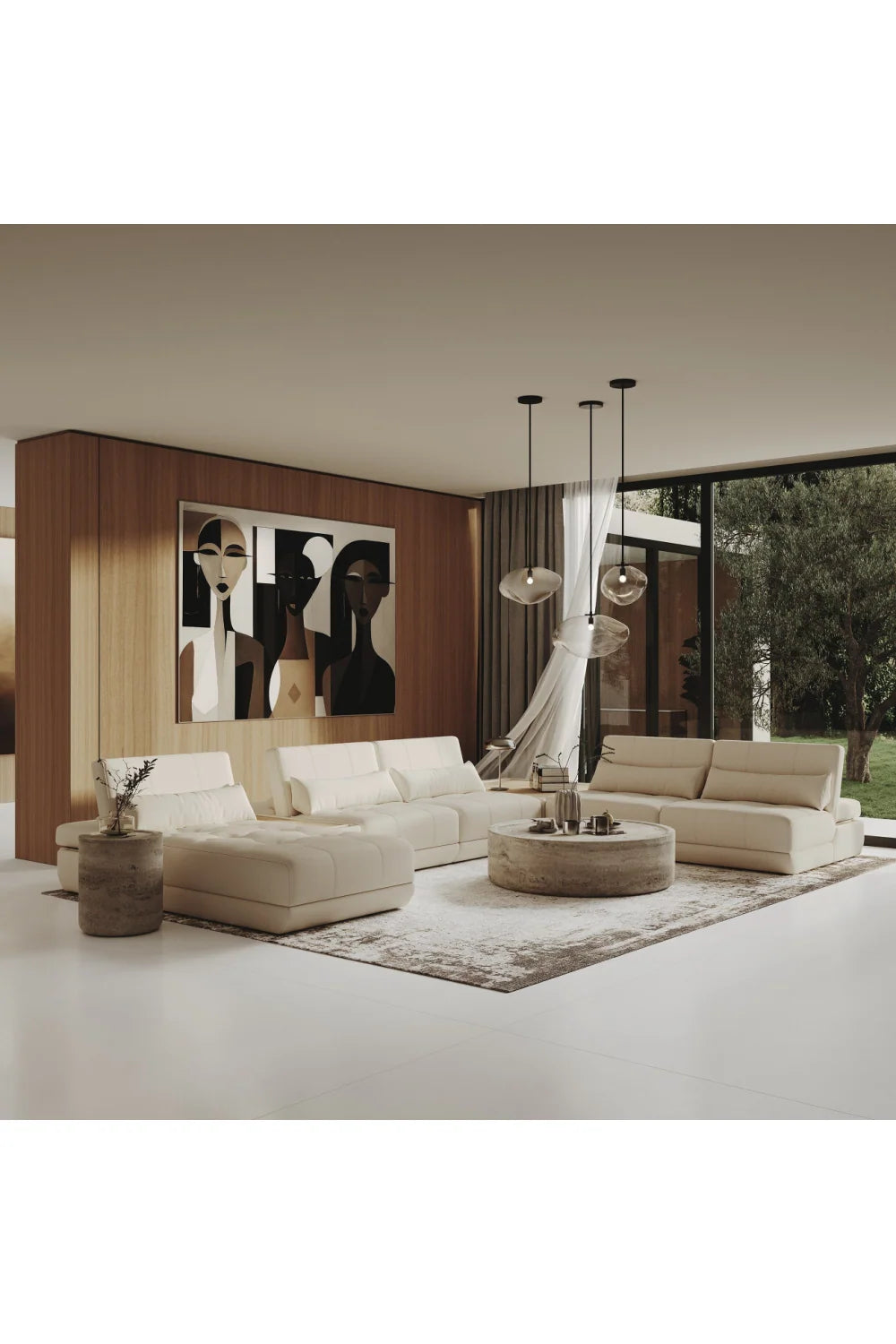 Luxury White Leather Modular Sofa Modern Italian Style for Villa